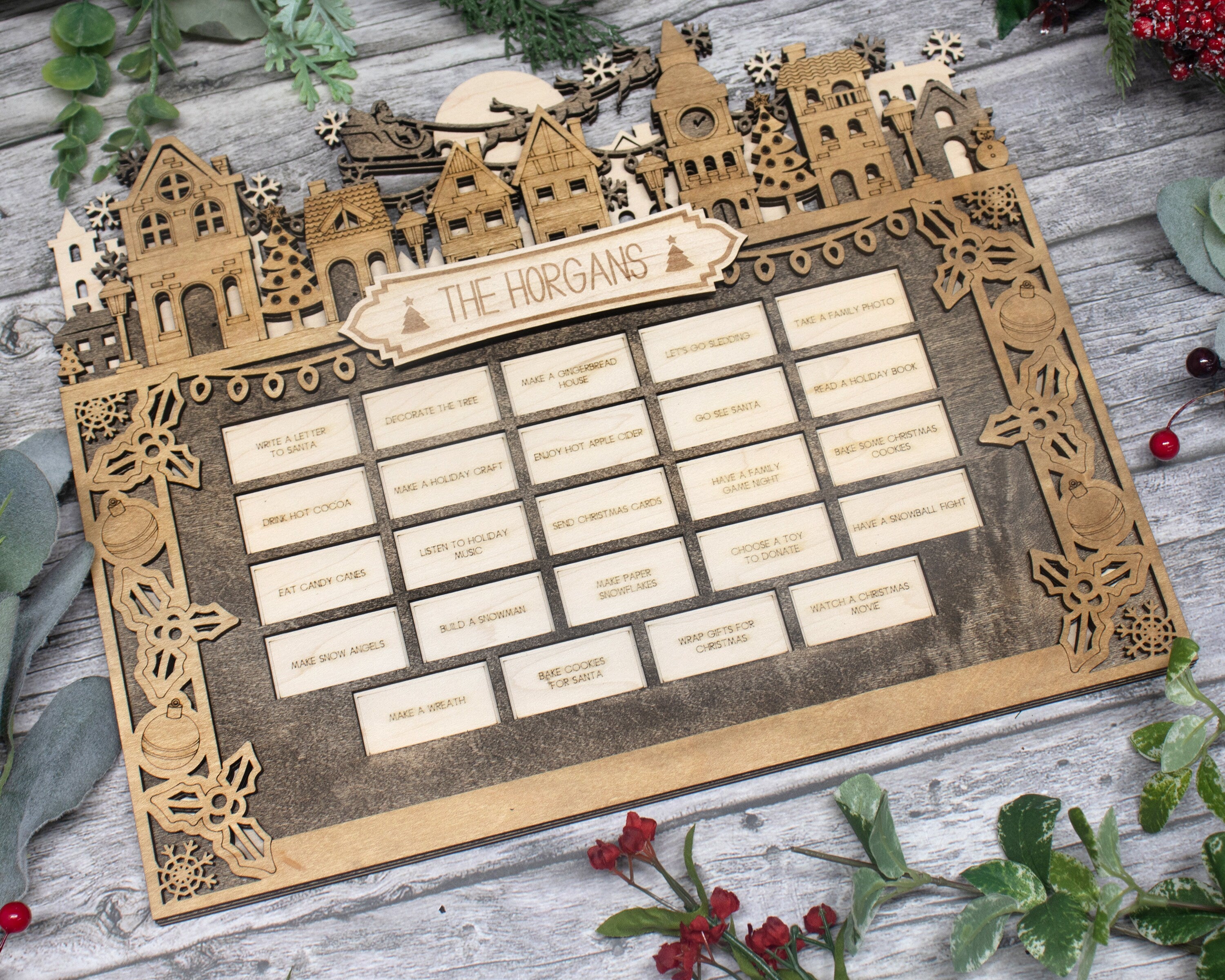 Personalized Town Village Christmas Advent Calendar For Kids and Adults, Christian Advent Calendar, Handmade Farmhouse Christmas Decor