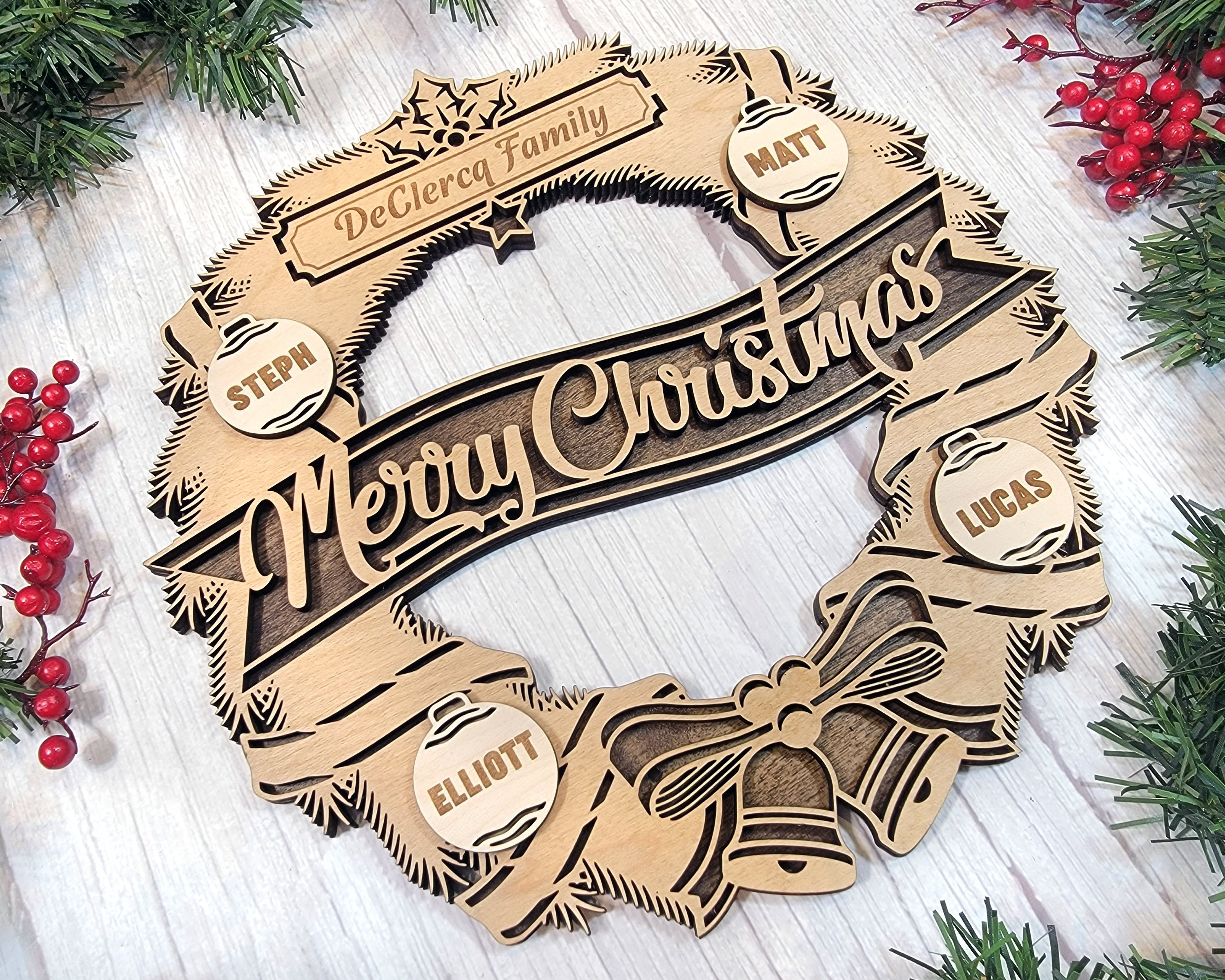 Personalized Farmhouse Outdoor Christmas Wreath for Front Door, Christmas Decoration Wall Decor, Winter Wooden Front Door Wreath