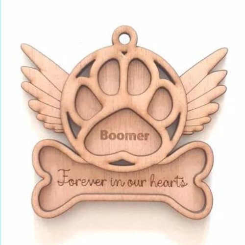 Custom Dog Ornament, Pet Memorial Ornament, Personalized Pet Ornament, Dog Bone With Wings,