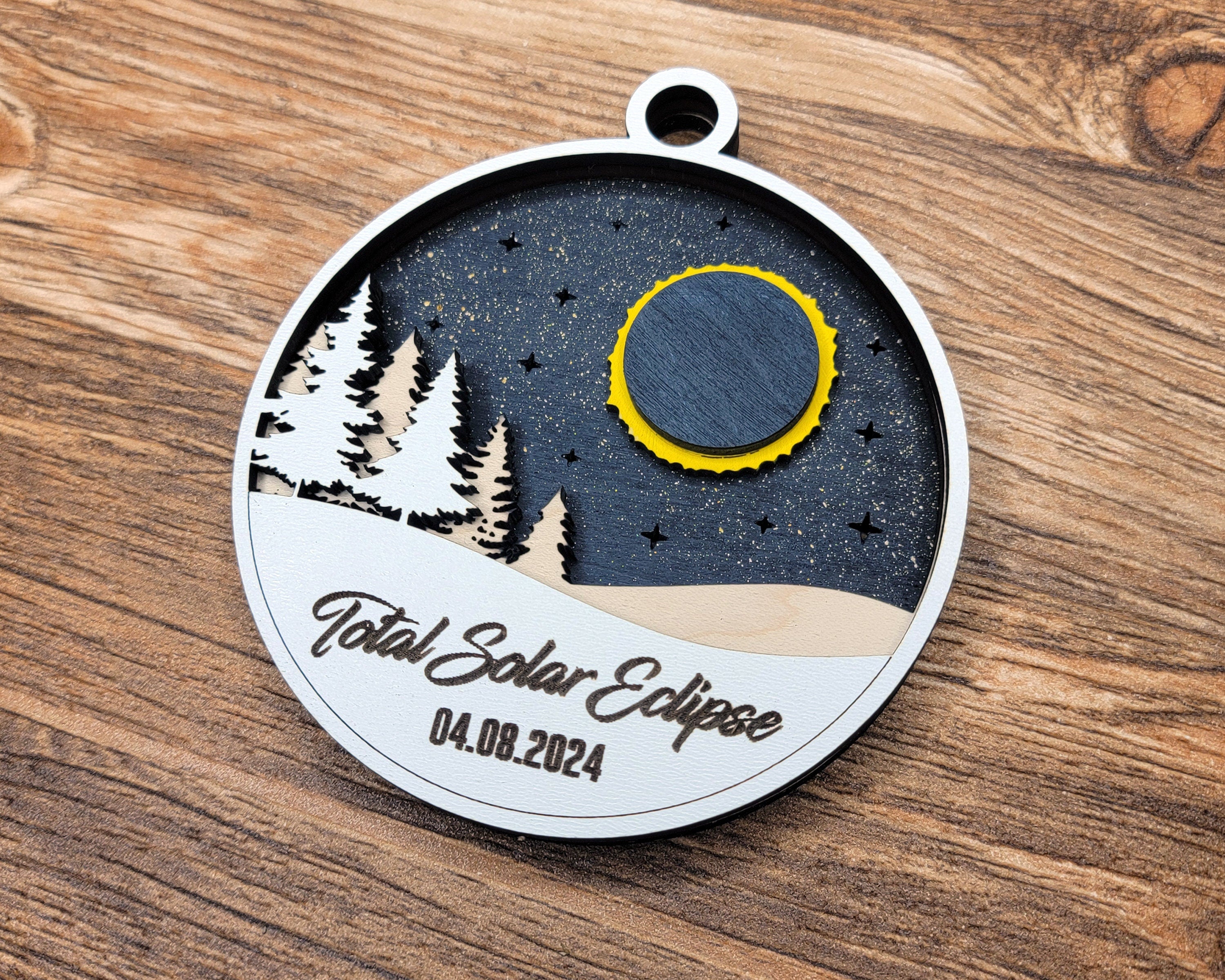 2024 Eclipse Keepsake, Path Of Totality Ornament ,3D Laser Engraved Eclipse Holiday Gift, Celestial, Solar Eclipse Souvenir Gift