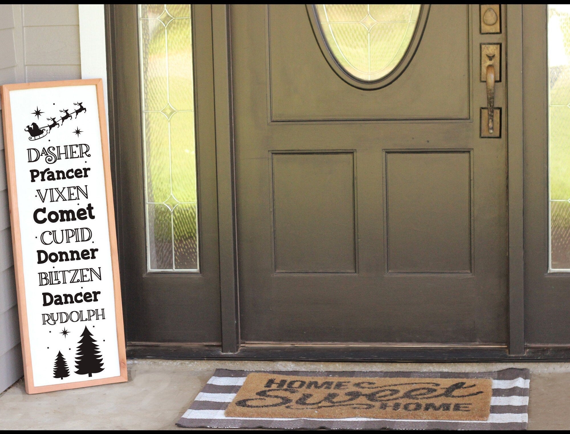 Christmas Santa's Reindeer Names Porch Leaner, Winter Porch Leaner, Patio Porch Decor, Holiday Decor, Outside Decor