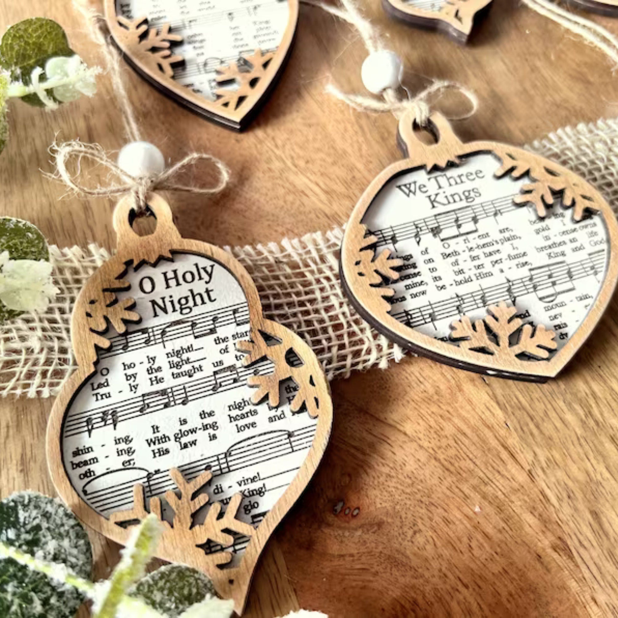 3D Engraved Handmade Music Sheet Nativity Christmas Ornaments, Wooden Christmas Ornaments, Nativity Set, Nativity Scene
