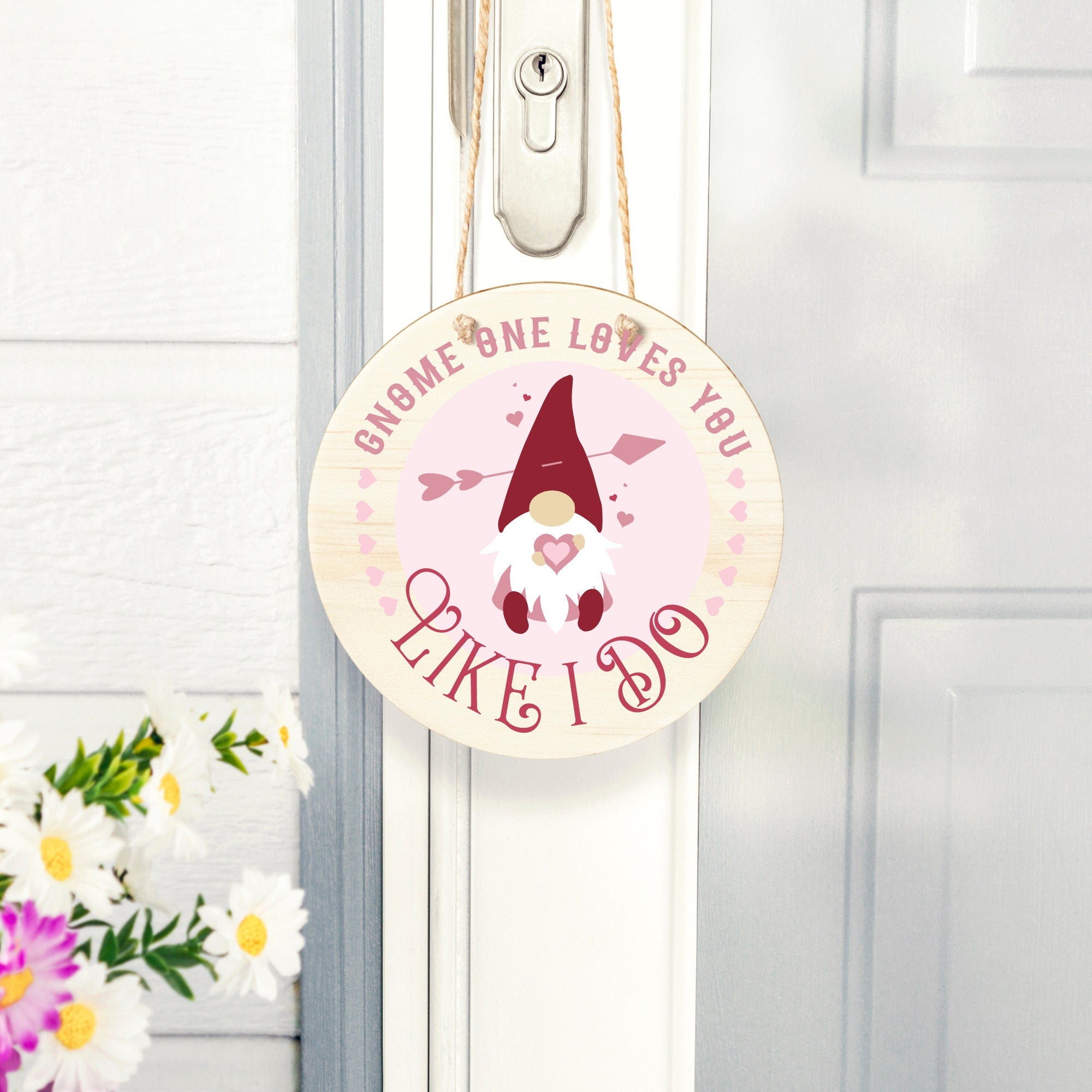 Valentines Day Gnome Welcome Sign, Wooden Door Hanger, Entry Way Decor, Valentine Decor, Valentine Door Decor,