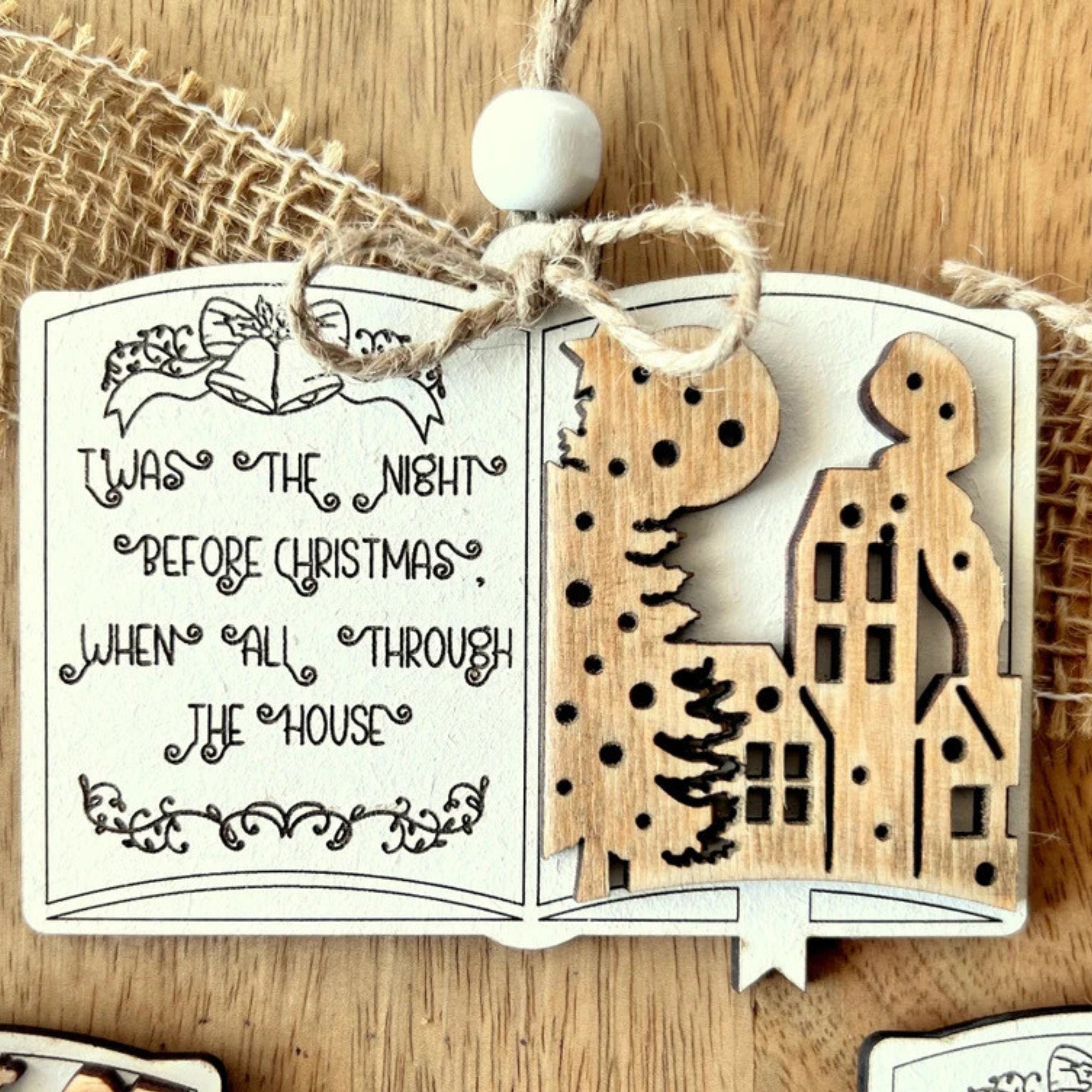 Set of 3 Twas The Night Before Christmas Wooden Handmade Christmas Ornaments, Custom Christmas Tree Ornament, Vintage Family Christmas