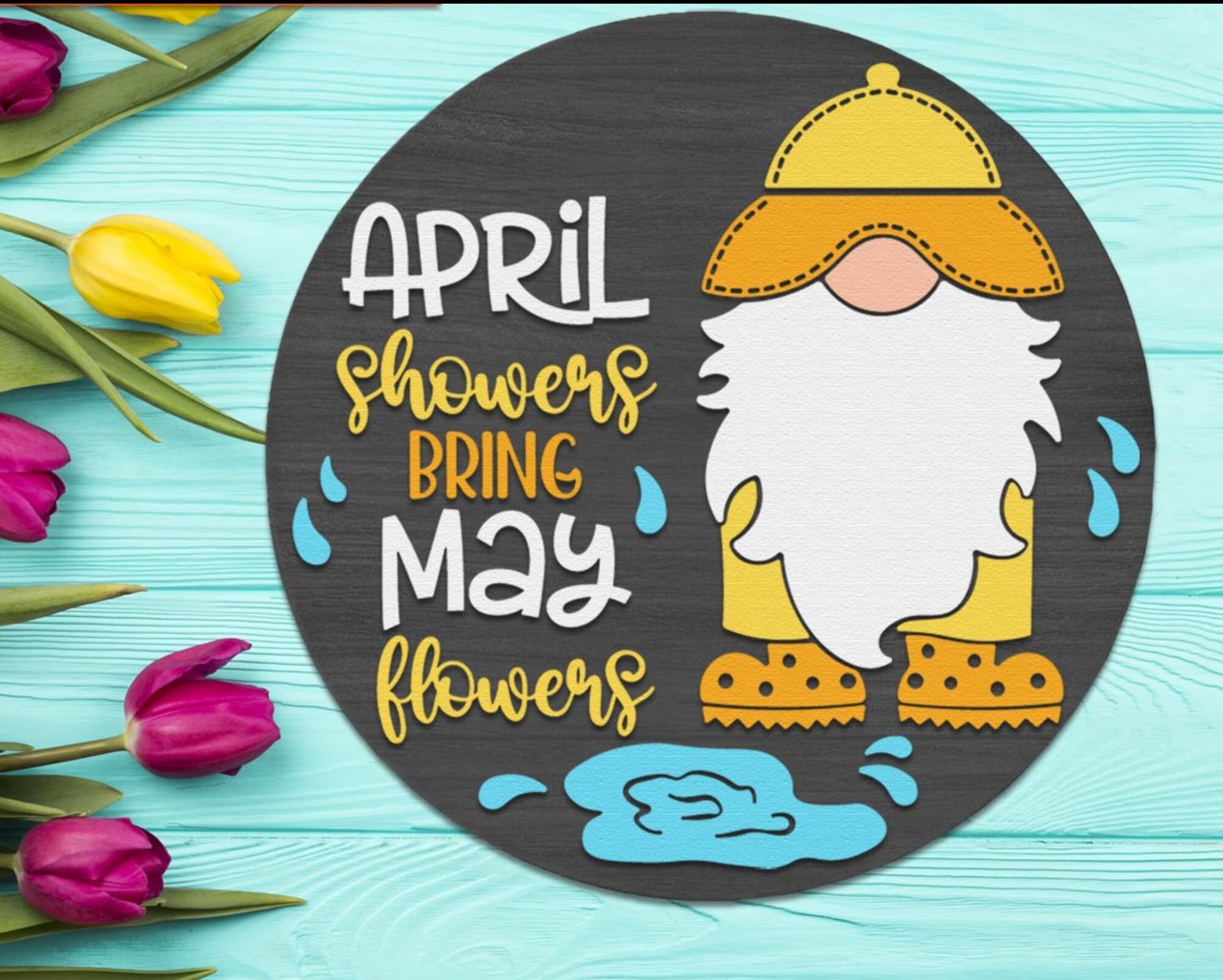 April Showers bring May Flowers Front Door Decor, Gnome Front Porch Decor, Spring Outdoor Decor For Door Sign, Spring Door Hangers