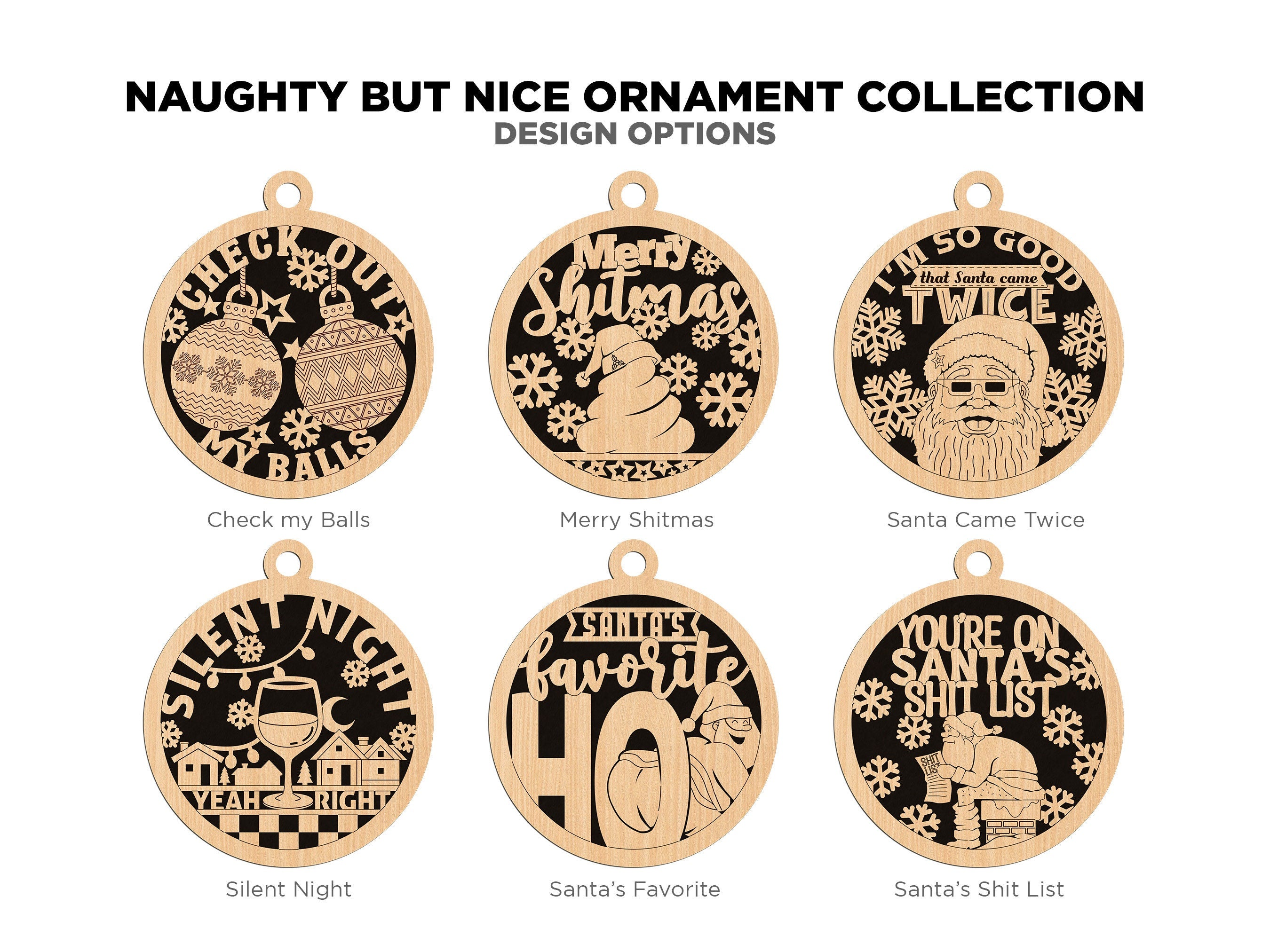 Naughty But Funny Christmas Ornaments, Handmade Laser Engraved Christmas Ornaments, Unique Wooden Christmas Ornaments