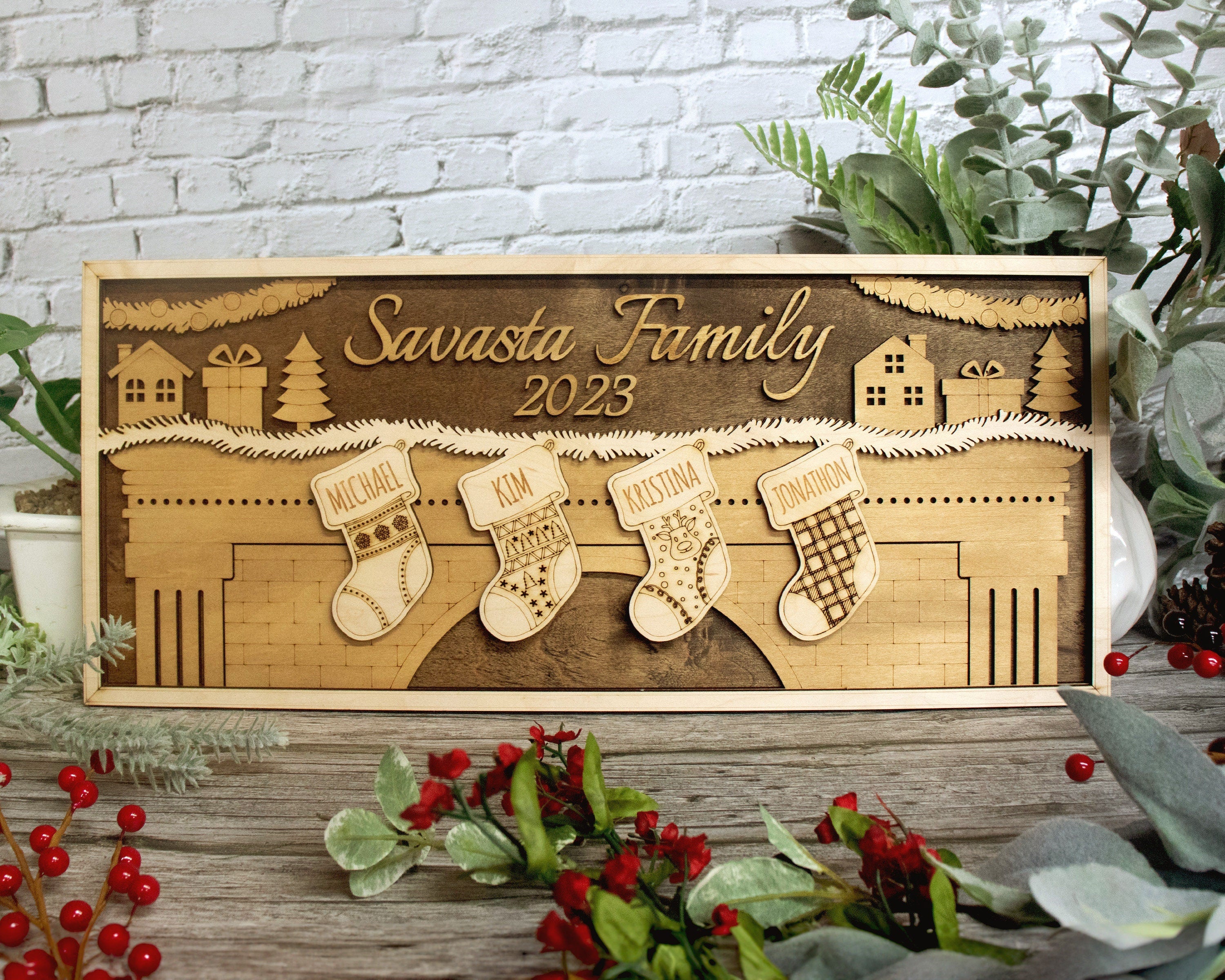 3D Wooden Personalized Family Christmas Stockings Handmade Wall Decor, Custom Christmas Stockings,  Unique Christmas Stockings,2 - 8 Options