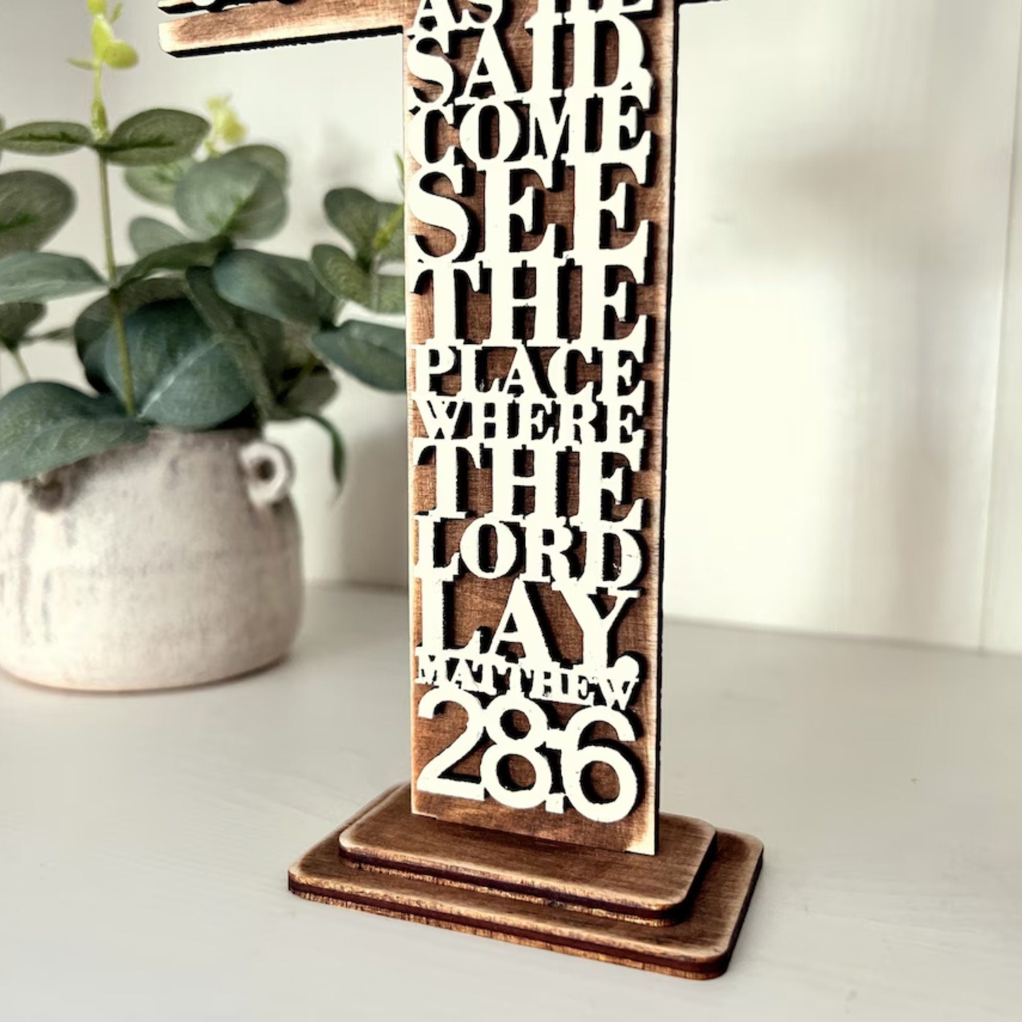 He Is Risen 3D Shelf Sitter Handmade Easter Holiday Decor, Wooden Farmhouse Decor, Cross Christian Gifts, Matthew Bible Verse