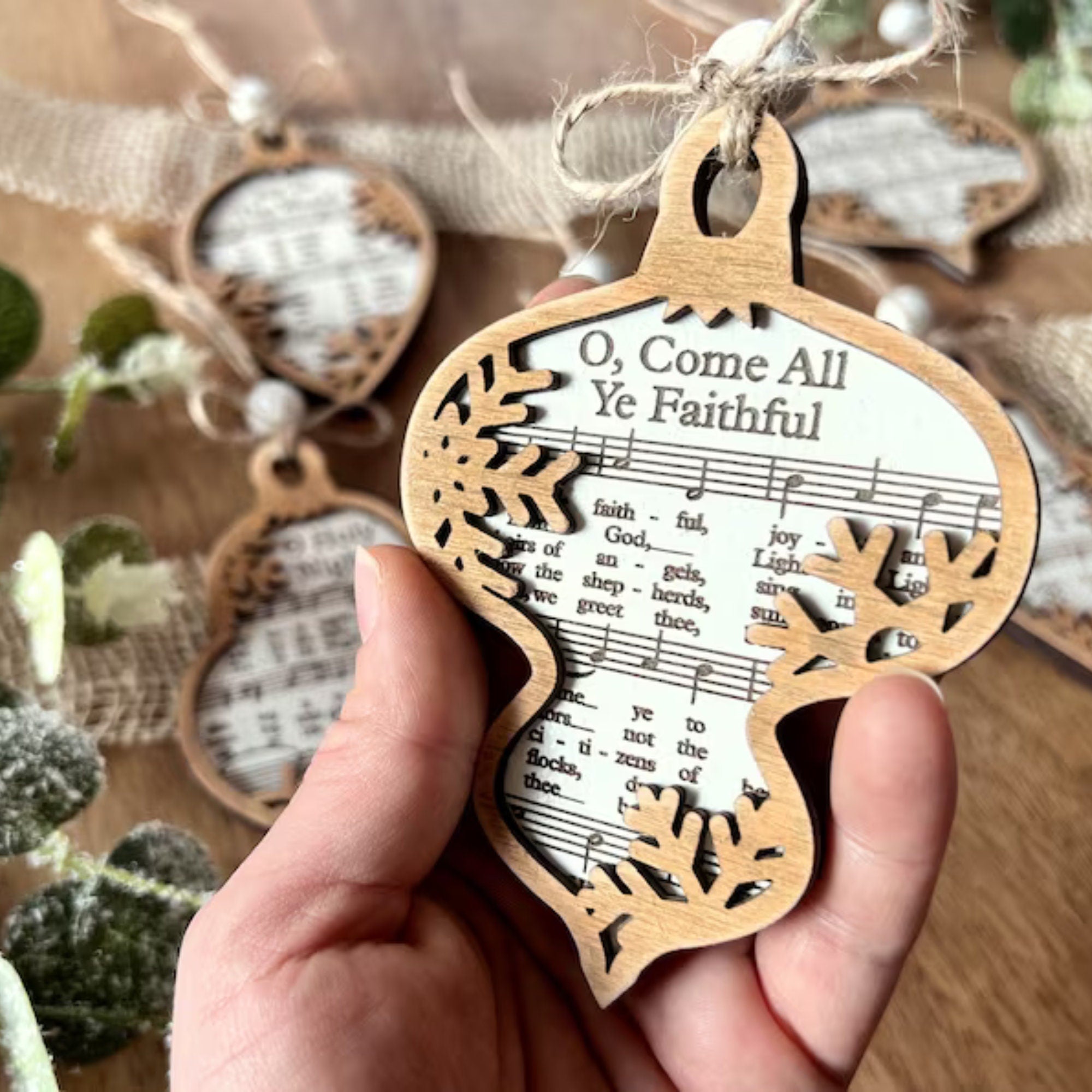 3D Engraved Handmade Music Sheet Nativity Christmas Ornaments, Wooden Christmas Ornaments, Nativity Set, Nativity Scene