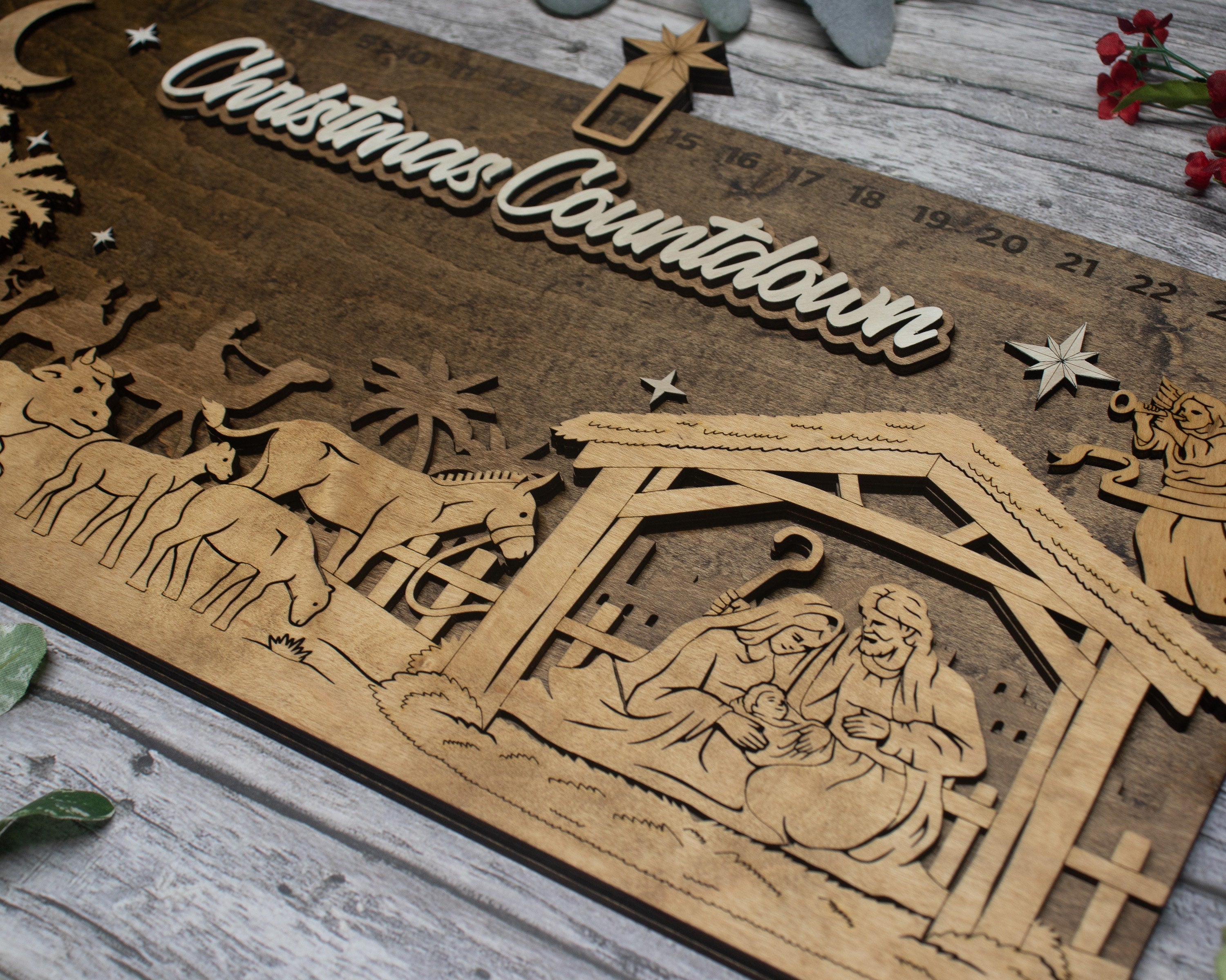 Christmas Countdown Nativity Scene with Movable Icon, Advent Calendar For Kids and Adults, Christian Advent Calendar, Family Calendar