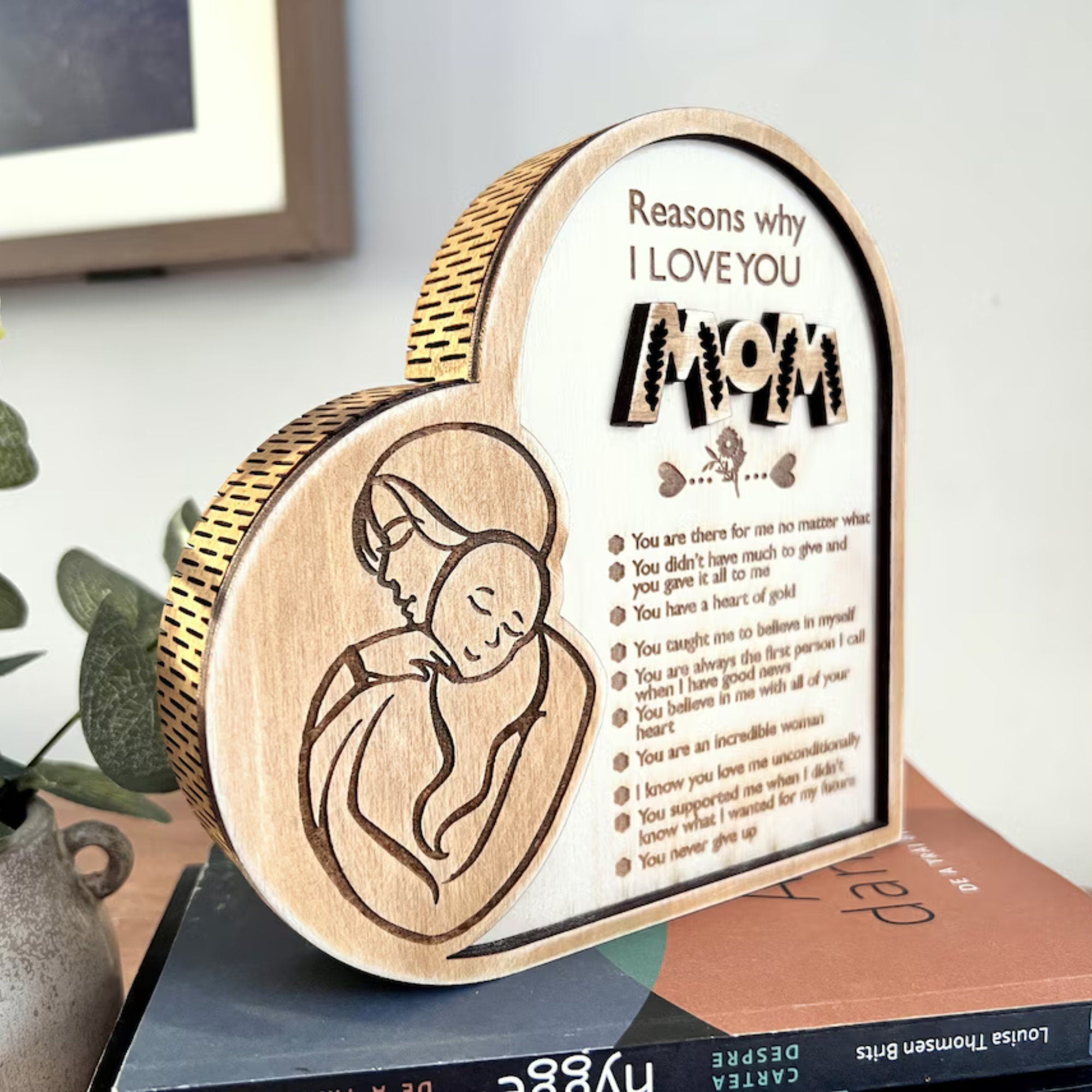 3D Laser Engraved Mothers Day Gifts For Mom Shelf Sitter, Grandma Gift From Daughter and Son, New Mom Birthday Gift, Mother In Law Gift