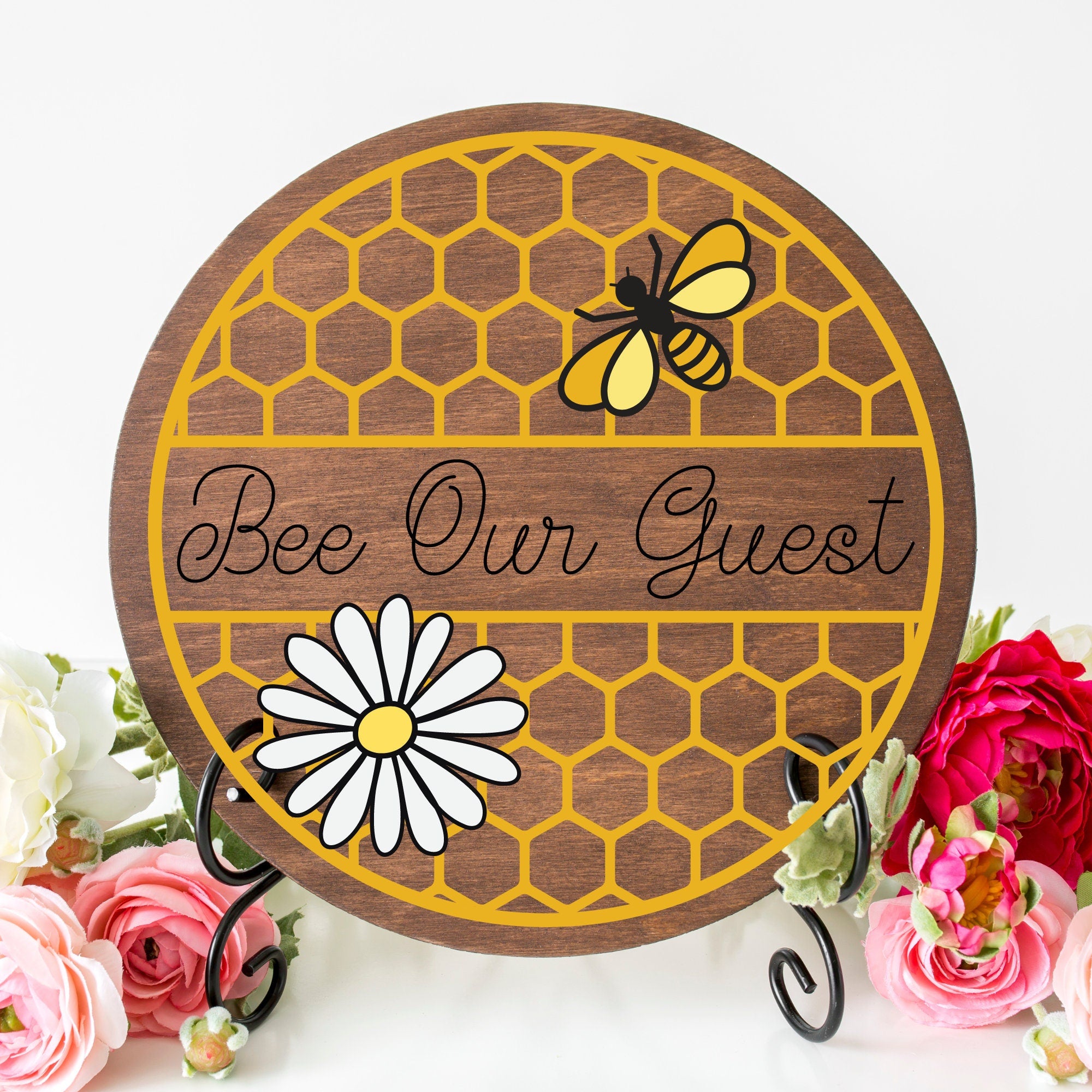 Bee Our Guest Spring Front Door Decor, Bee Wall Art, Bee Handmade Gifts, Spring Wreaths For Front Door, Front Door Sign, Spring Door Hanger