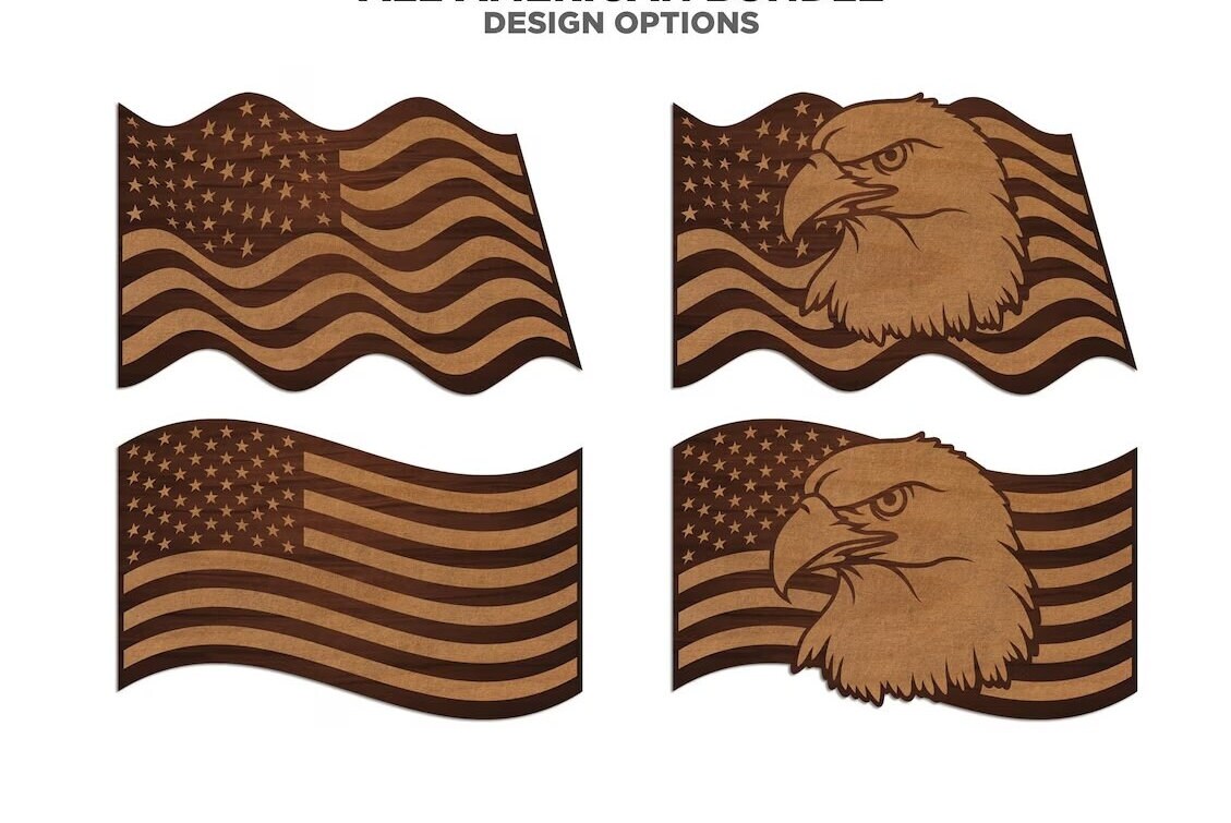 9 Variations of our Laser Engraved Patriotic Door Hanger, Door Sign for the 4th of July featuring Red White and Blue Holiday Signage