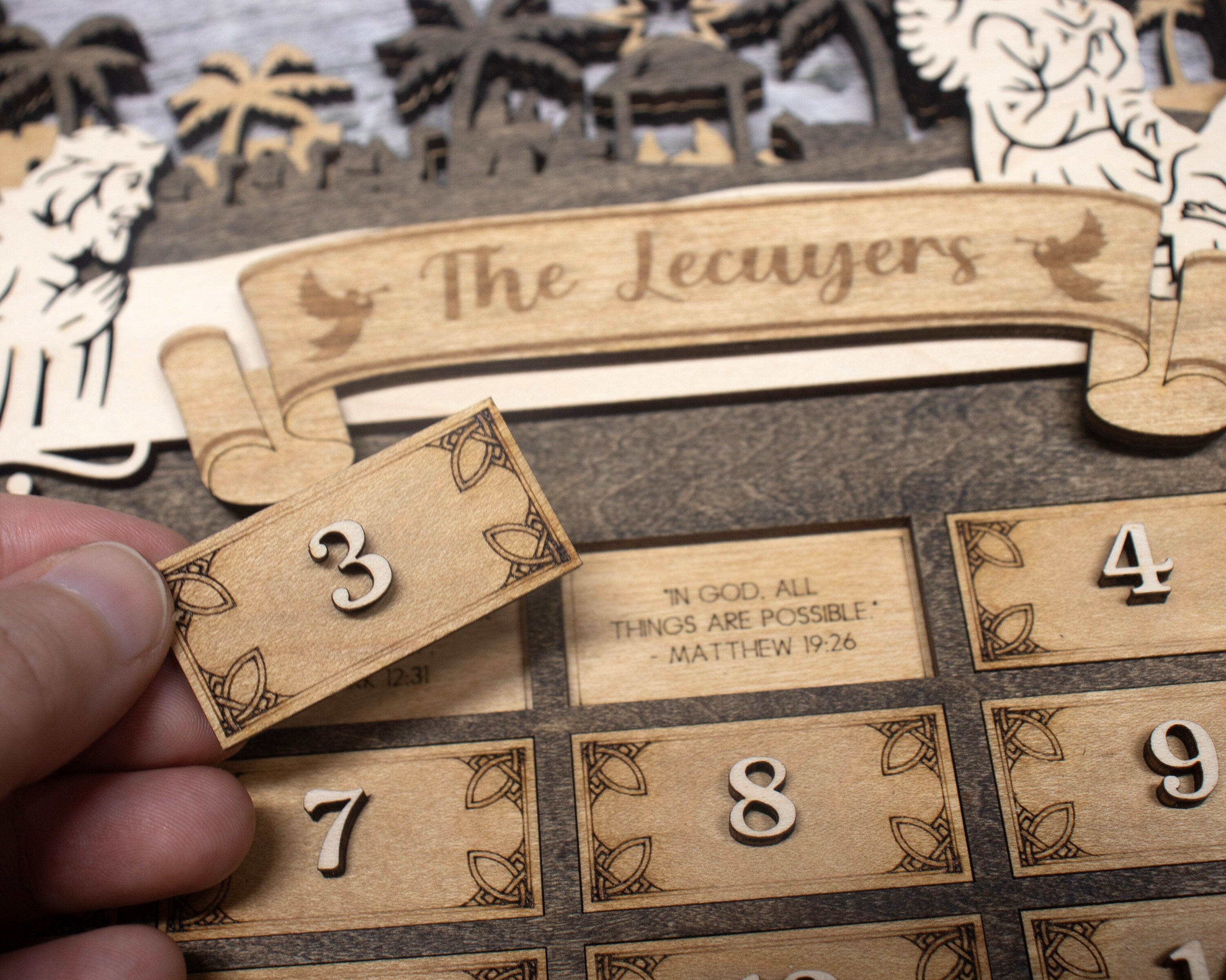 Personalized Nativity Scene Christmas Advent Calendar For Kids and Adults, Christian Advent Calendar, Handmade Farmhouse Christmas Decor