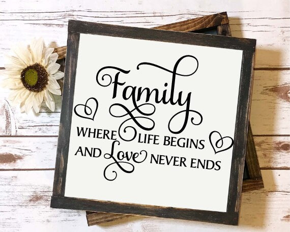 Family Where Life Begins And Love Never Ends, Family Wall Art Wood, Family Sign Wall Decor, Wooden Family Sign, Family Decor For Wall
