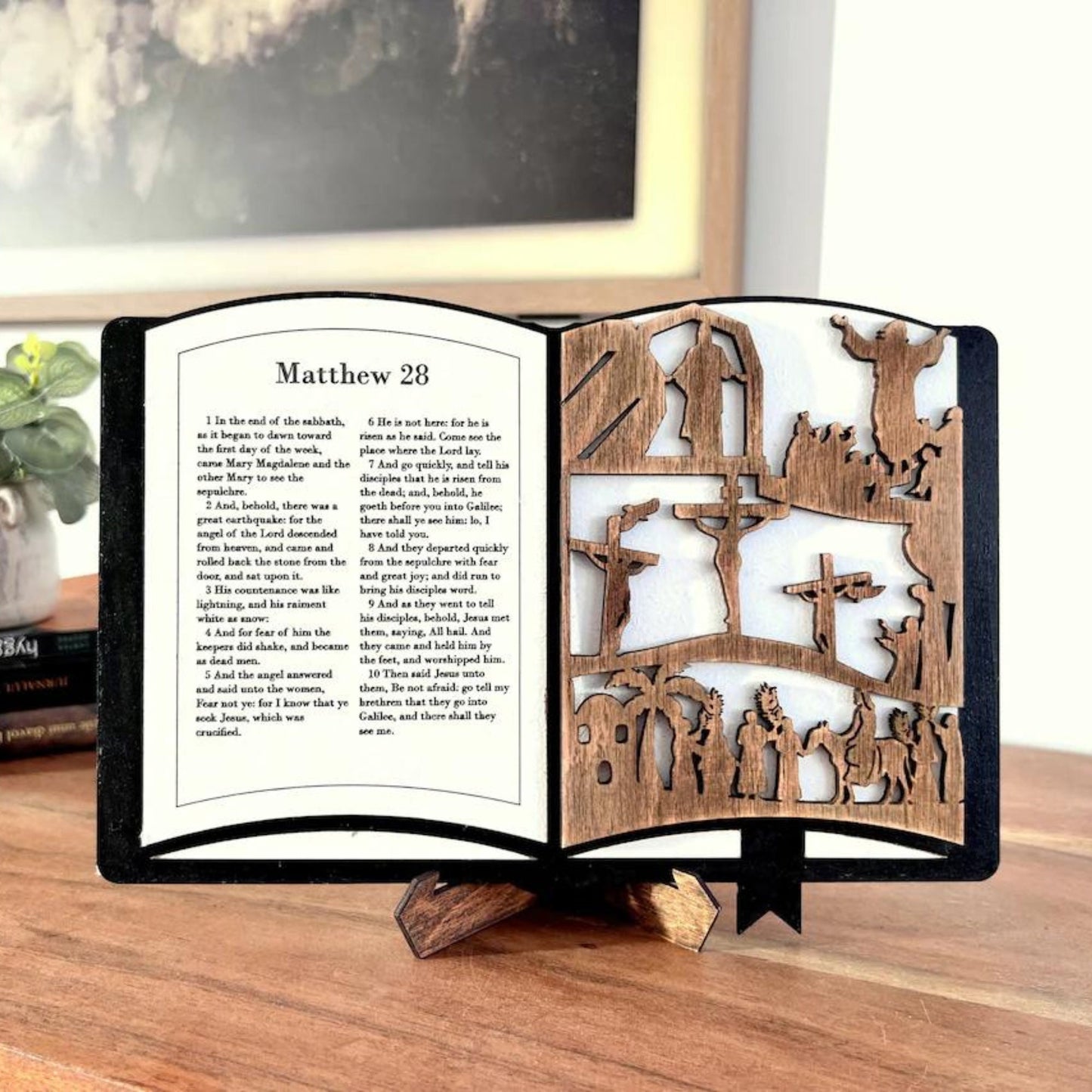 3D Wooden Handmade Easter Scene Shelf Sitter Bible Scriptures Display, Easter Decor Christian Gifts, Religious Bible Verses,