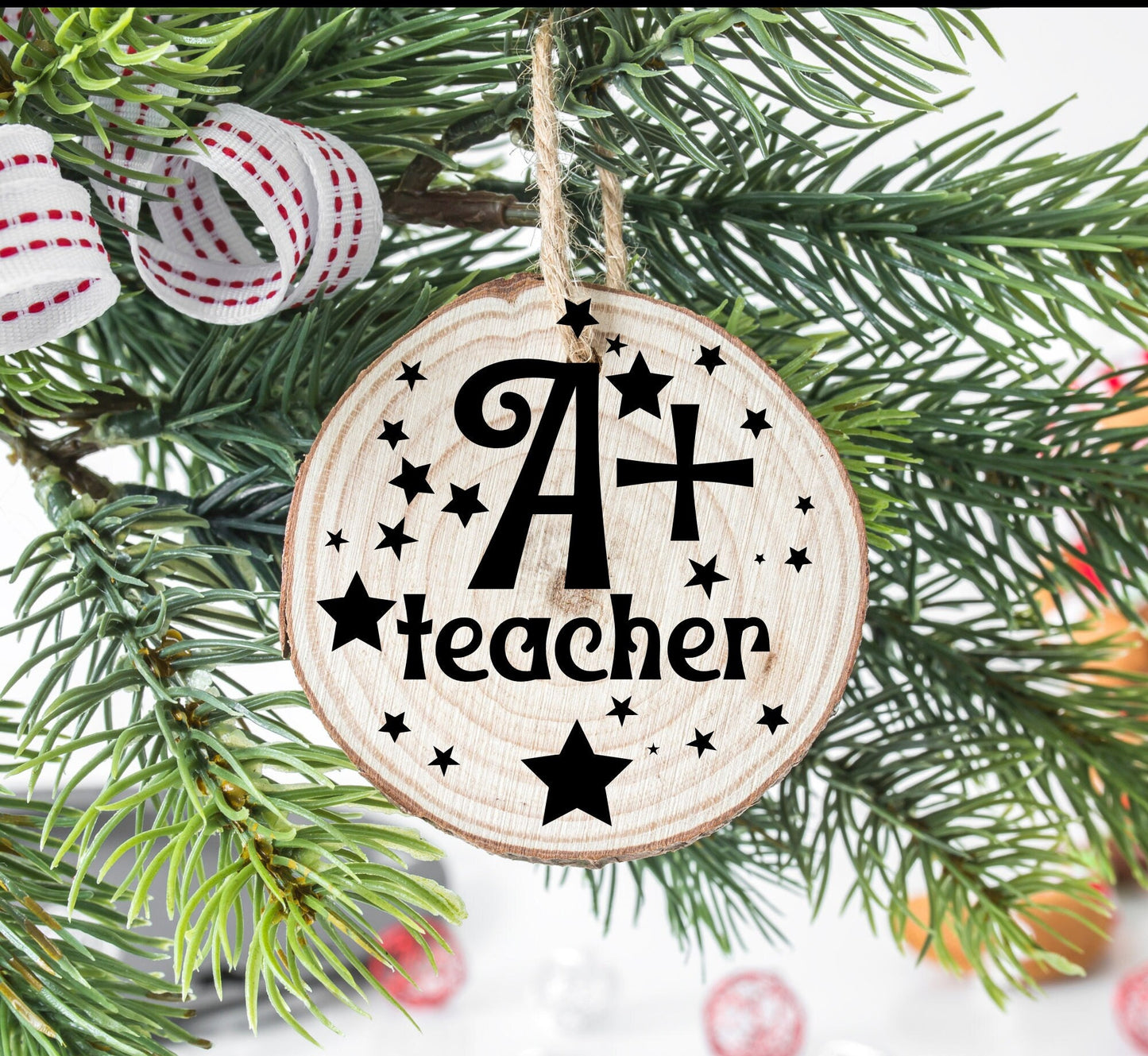 Laser Engraved Teacher Ornament, Christmas Ornament, Wood Slice Ornament, Preschool teacher, First Year Teacher