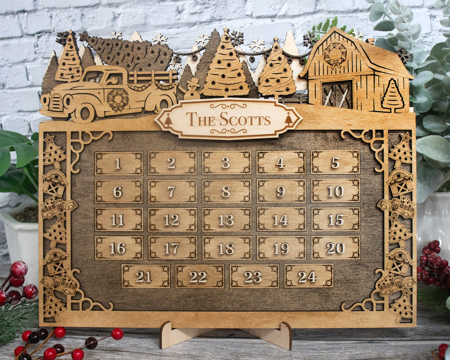 Personalized Christmas Tree Farm Christmas Advent Calendar For Kids and Adult, Christian Advent Calendar, Handmade Farmhouse Christmas Decor
