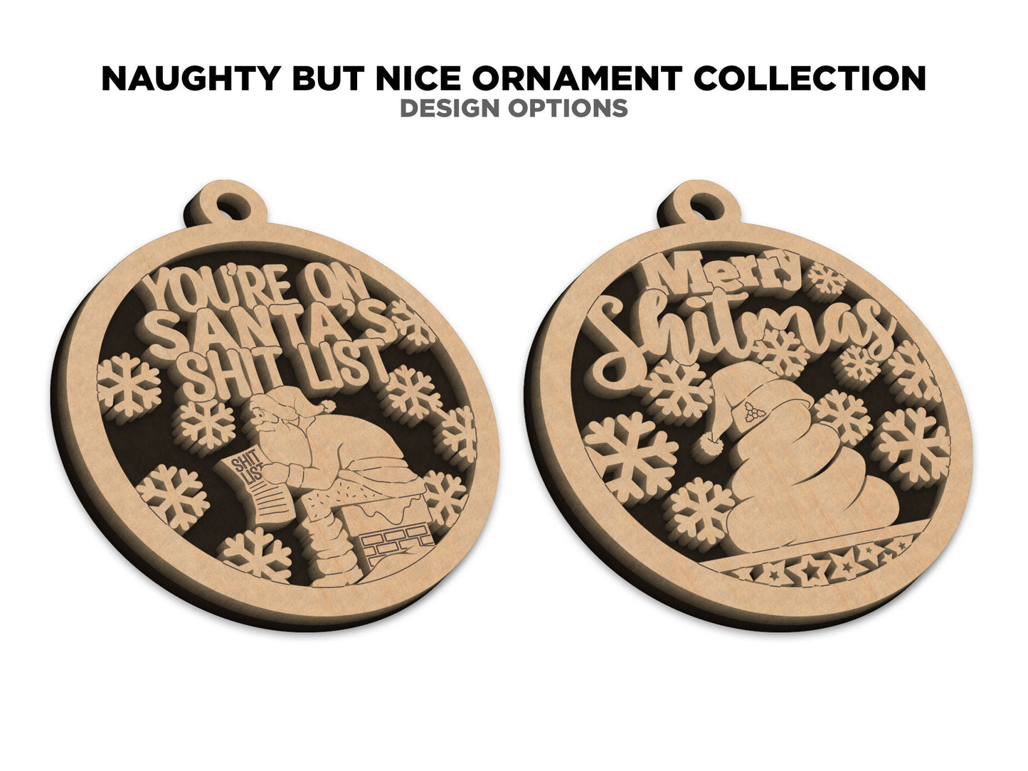 Naughty But Funny Christmas Ornaments, Handmade Laser Engraved Christmas Ornaments, Unique Wooden Christmas Ornaments