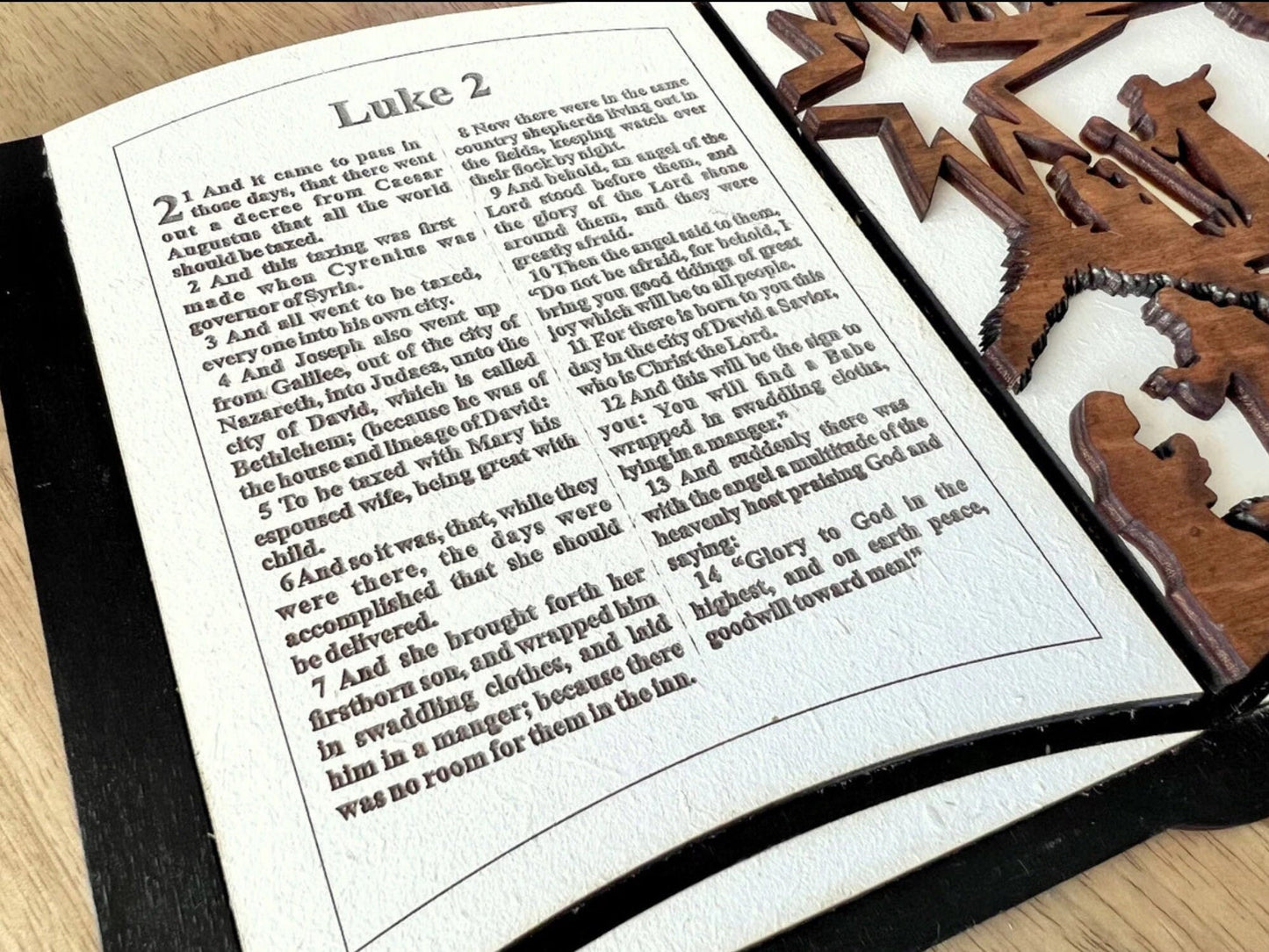 3D Wooden Handmade Nativity Scene Shelf Sitter Book Display, Decorative Christmas Book, Handmade Home Decor with Display Stand