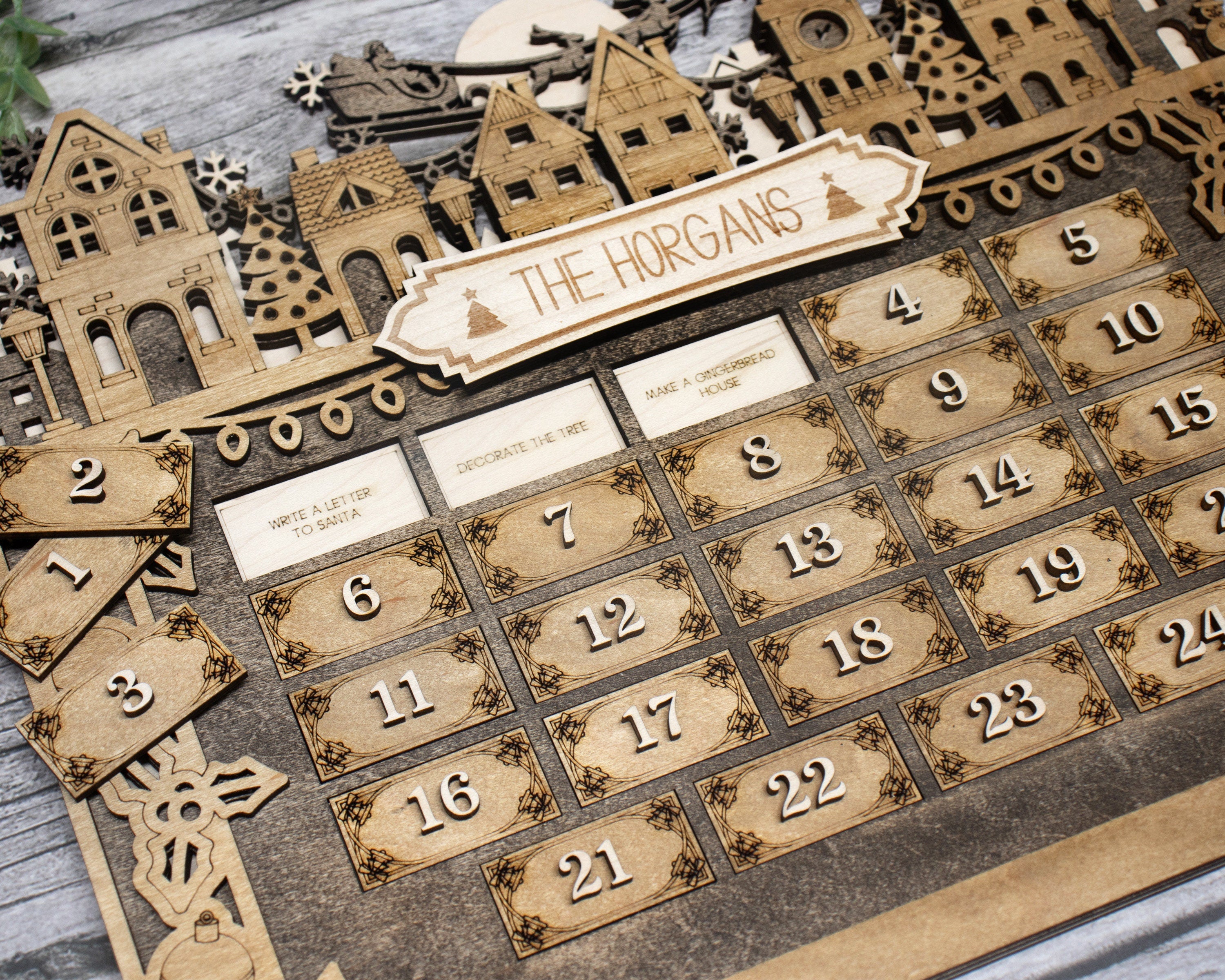 Personalized Town Village Christmas Advent Calendar For Kids and Adults, Christian Advent Calendar, Handmade Farmhouse Christmas Decor