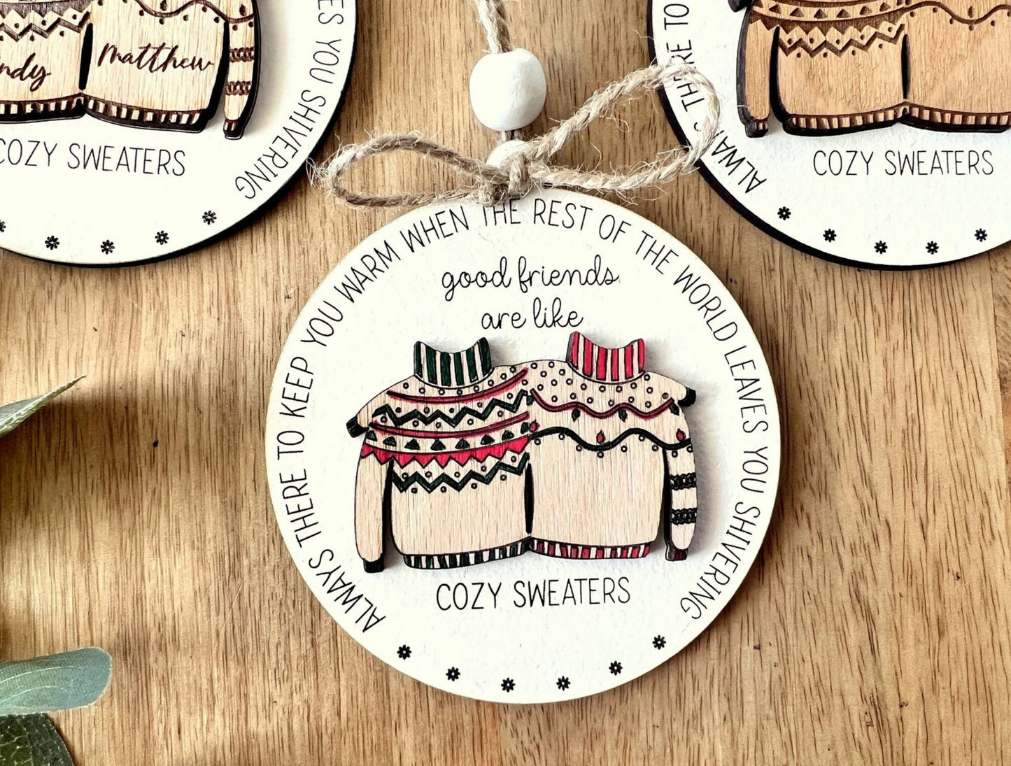 Personalized Ugly Sweater Friendship Christmas Ornament, Custom Wooden Christmas Ornament for Best Friend Sister or Brother