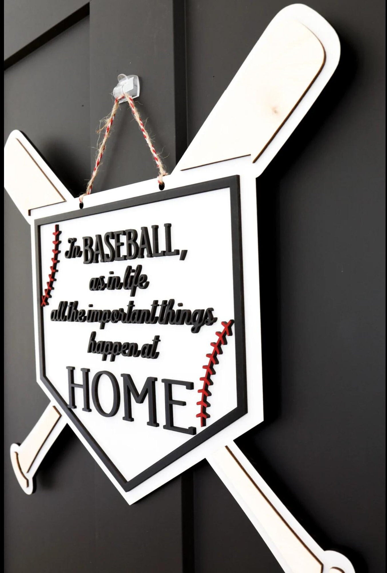3D Baseball Home Plate Front Door Hanger for Spring and Summer - Perfect Front Door Decor and Gift for Baseball Moms and Baseball Coach Gift