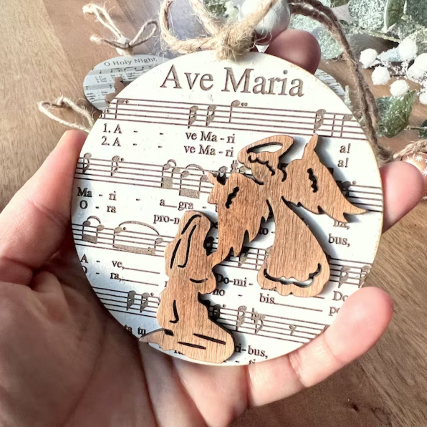 3D Engraved Handmade Music Sheet Nativity Christmas Ornaments, Wooden Christmas Ornaments, Nativity Set, Nativity Scene