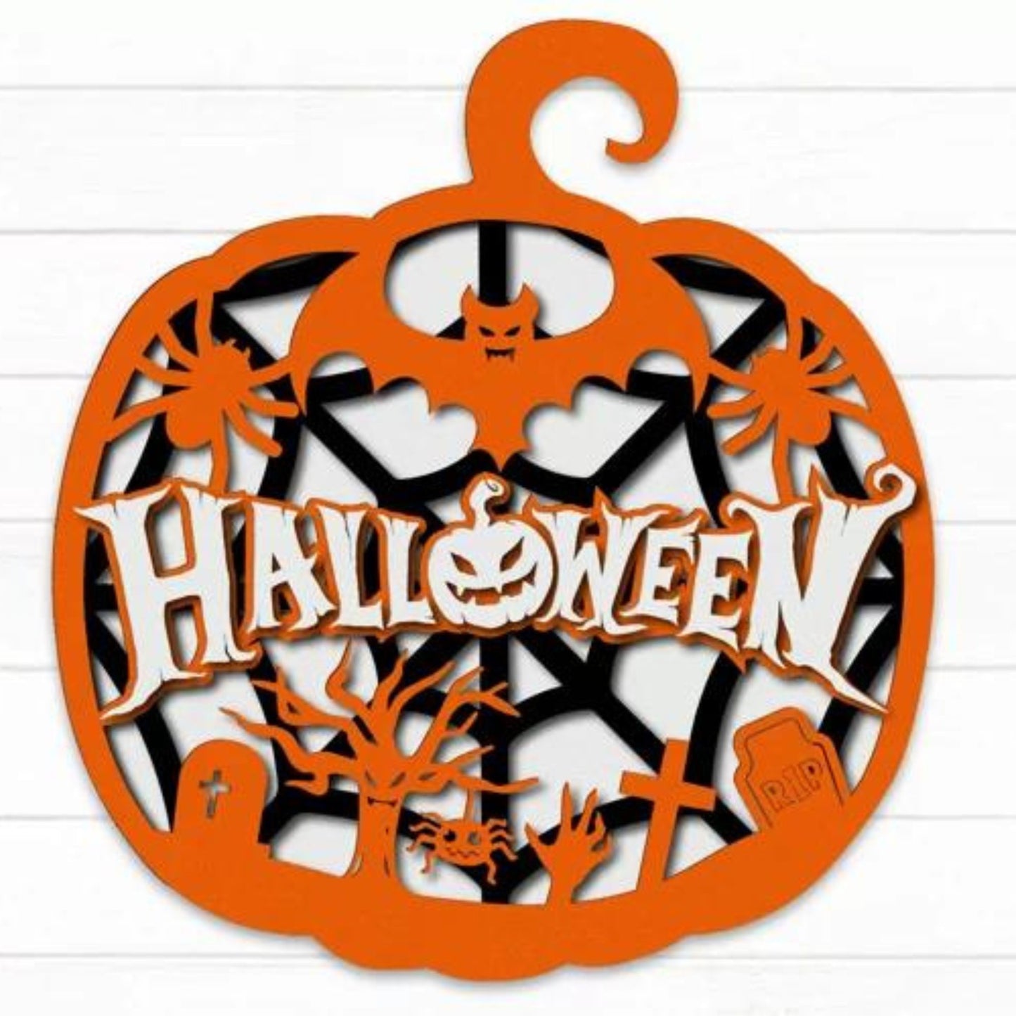 3D Layered Halloween Pumpkin Wood Sign, Halloween Door Hanger, Farmhouse Halloween Wreath Sign, Halloween Wall Art, Halloween Home Decor