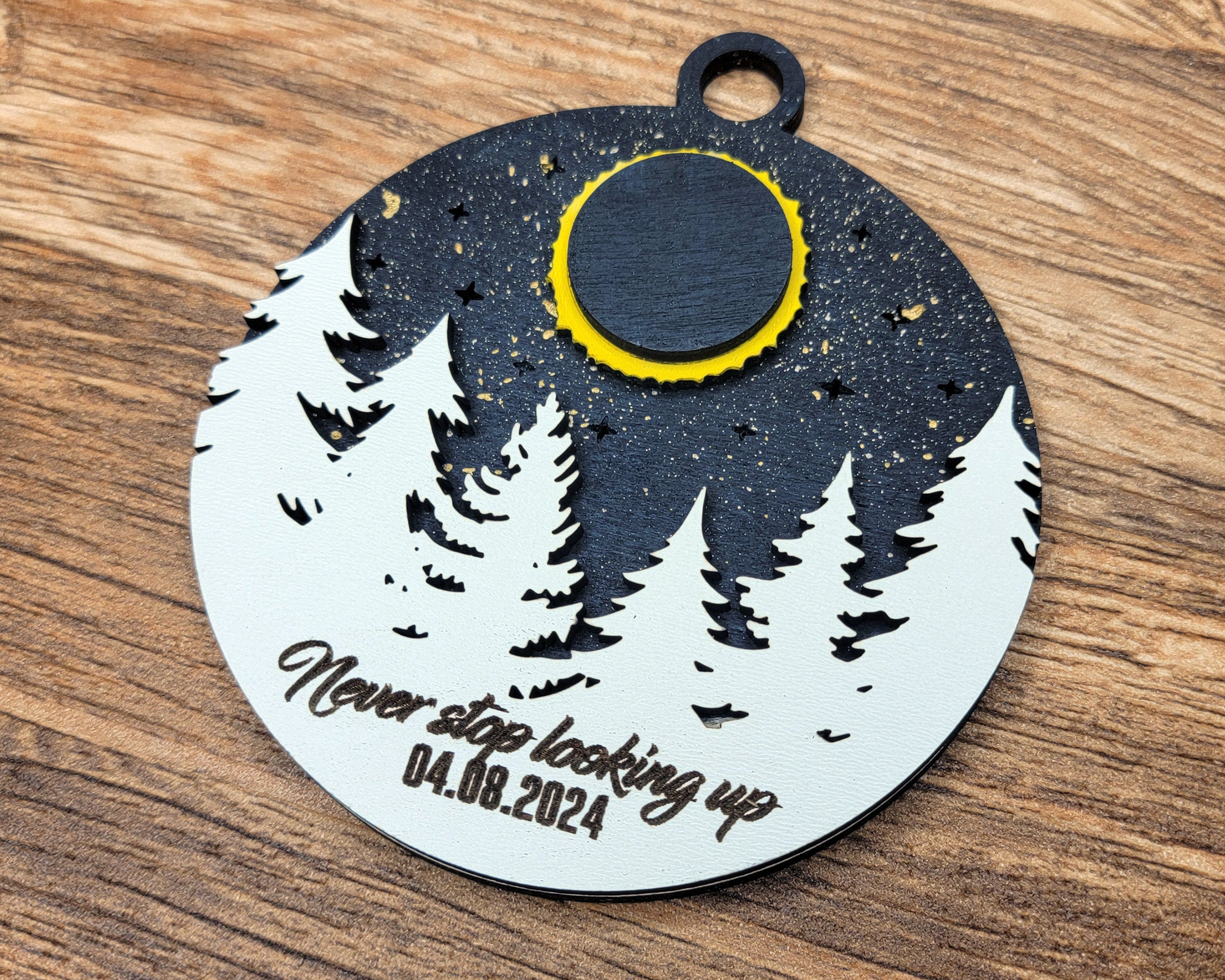 2024 Eclipse Keepsake, Path Of Totality Ornament ,3D Laser Engraved Eclipse Holiday Gift, Celestial, Solar Eclipse Souvenir Gift