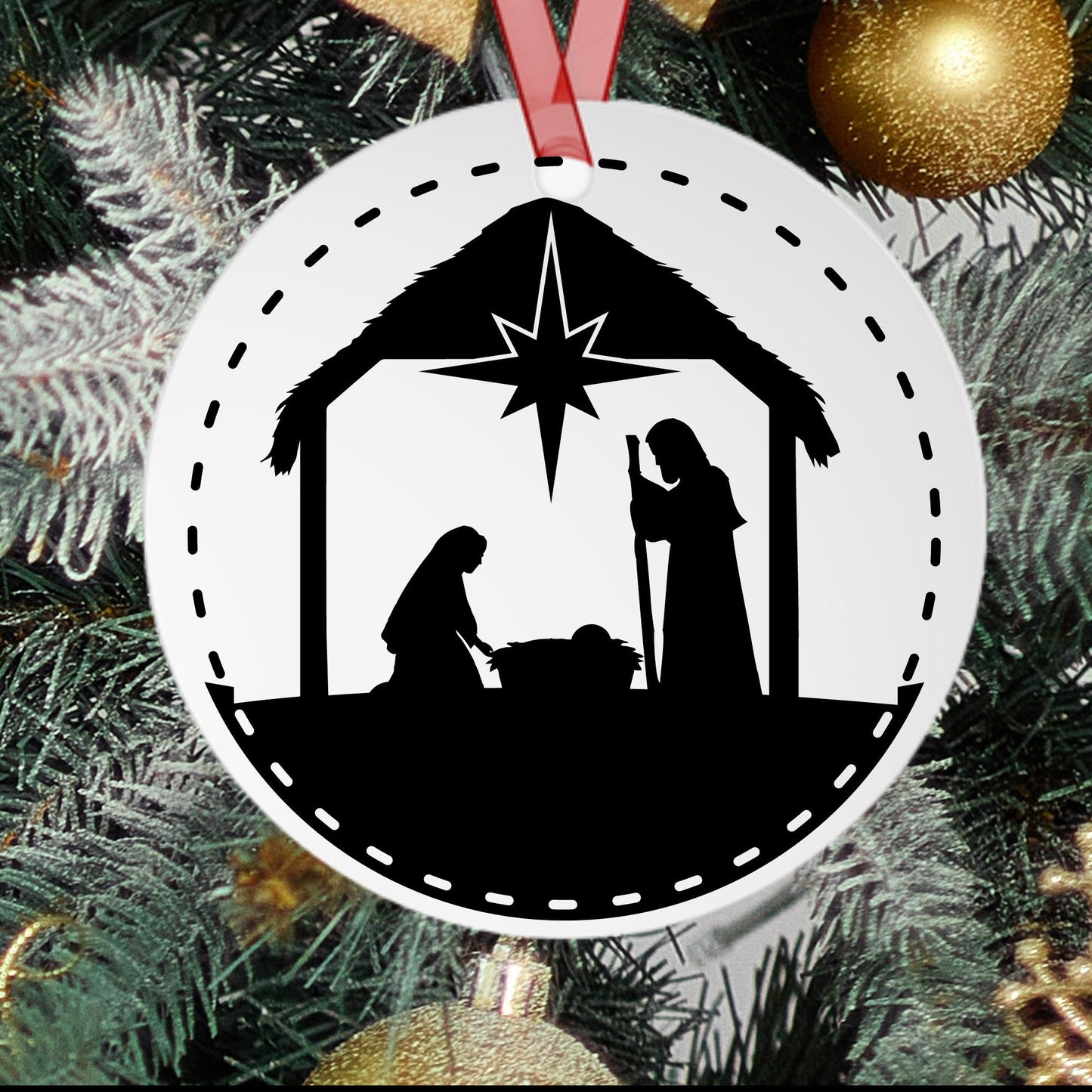 Laser Engraved Nativity Ceramic Christmas Ornament, Nativity Scene, Nativity Ornament, Manger Ornament, 2022 Christmas