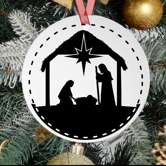 Laser Engraved Nativity Ceramic Christmas Ornament, Nativity Scene, Nativity Ornament, Manger Ornament, 2022 Christmas