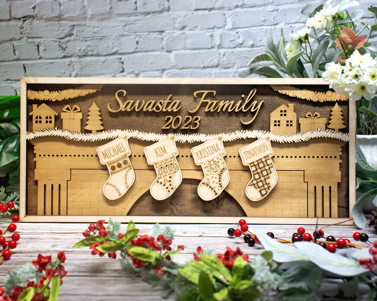 3D Wooden Personalized Family Christmas Stockings Handmade Wall Decor, Custom Christmas Stockings,  Unique Christmas Stockings,2 - 8 Options