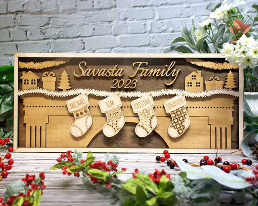 3D Wooden Personalized Family Christmas Stockings Handmade Wall Decor, Custom Christmas Stockings,  Unique Christmas Stockings,2 - 8 Options