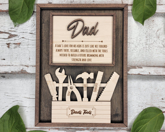 Dad's Toolbox/Tools Personalized Fathers Day Gift For Dad From Son/Daughter, Wooden Picture Frame Dad Gifts, Gift for Husband, Grandpa Gift