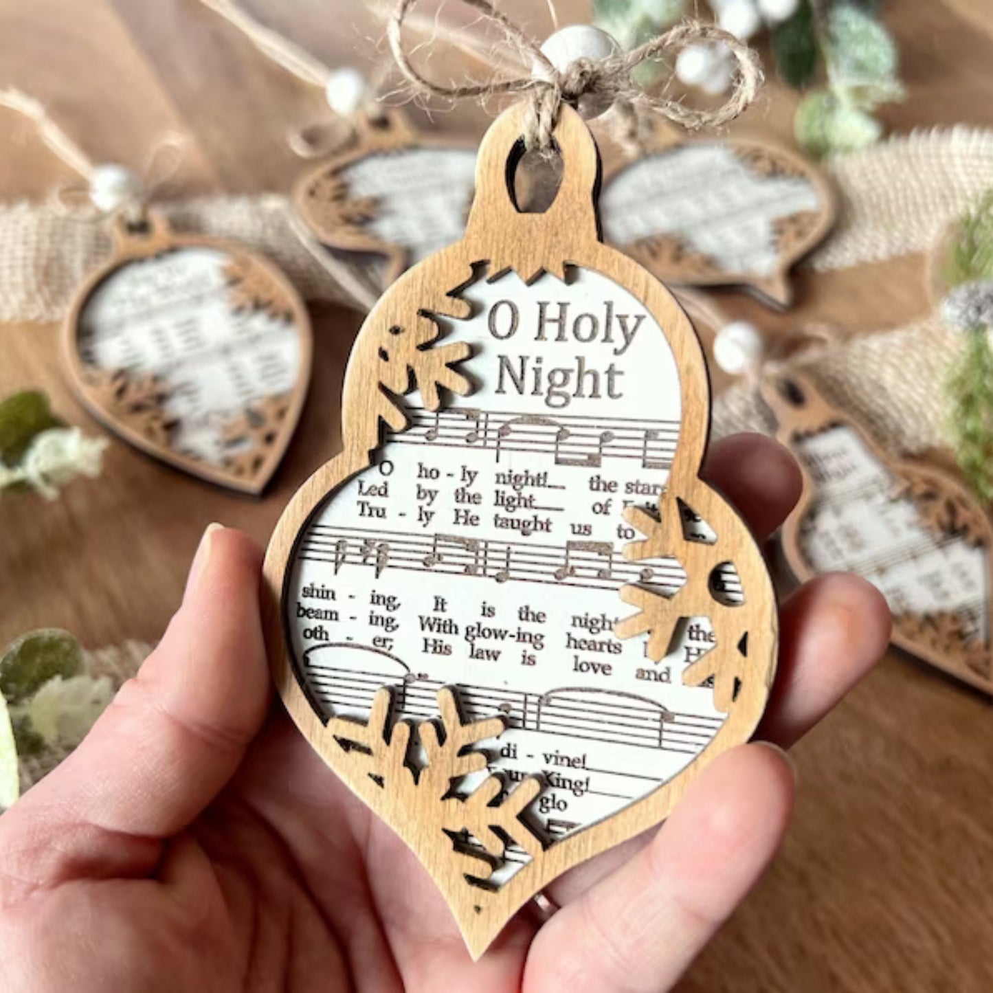 3D Engraved Handmade Music Sheet Nativity Christmas Ornaments, Wooden Christmas Ornaments, Nativity Set, Nativity Scene