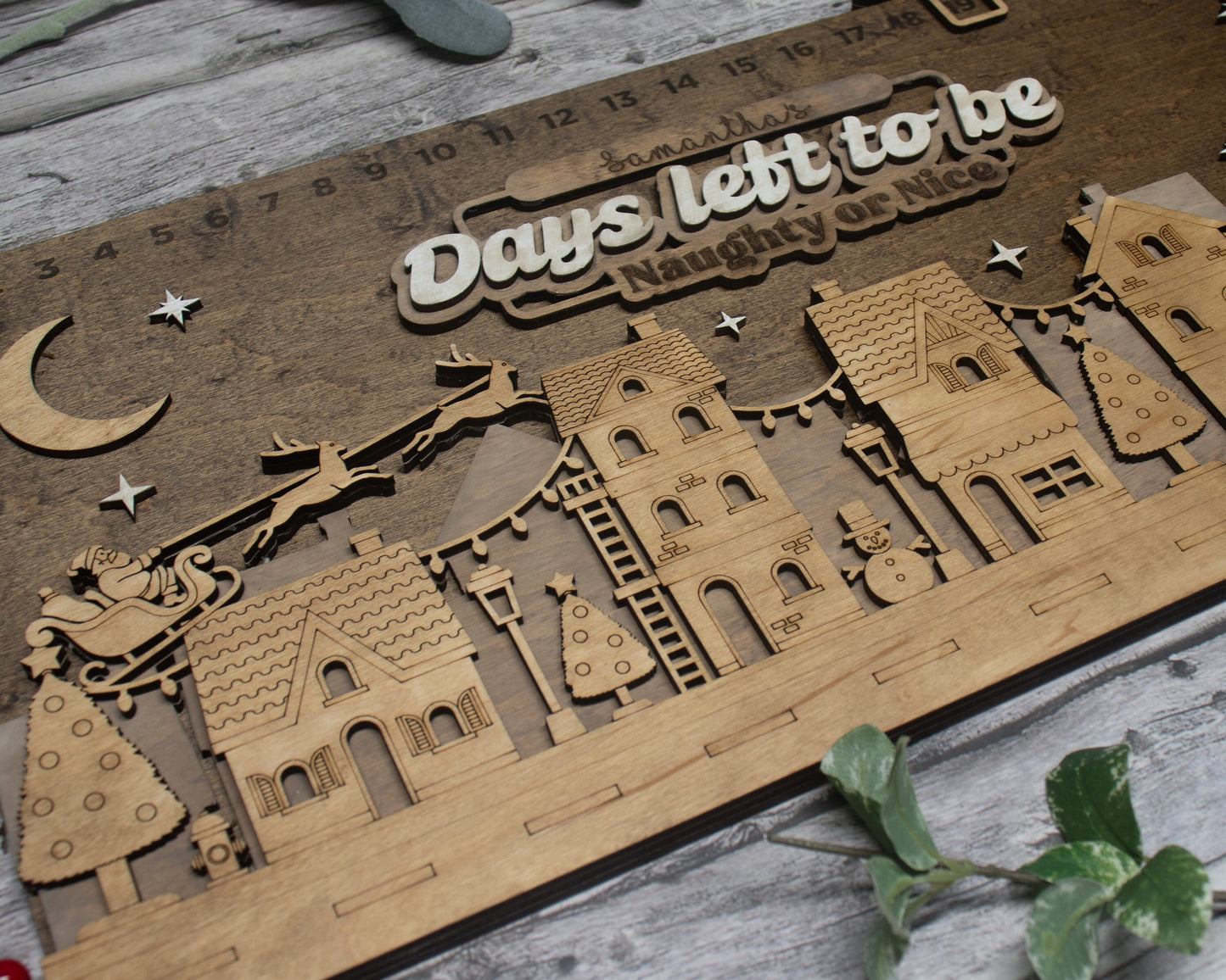 Personalized Christmas Countdown Advent Calendar For Kids and Adults, Handmade Farmhouse Christmas Decor, Days Left To Be with Movable Icon