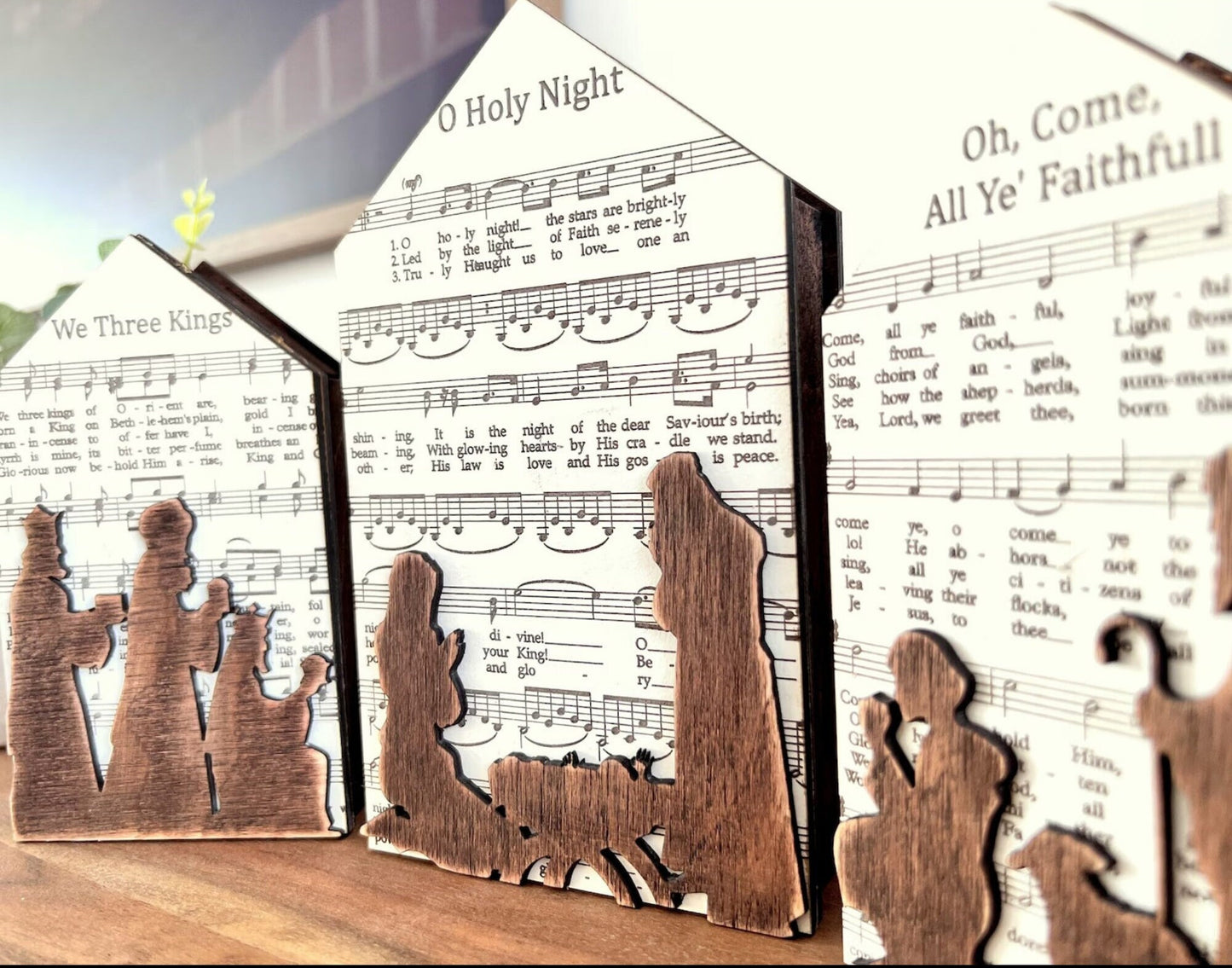 3D Handmade Wooden Nativity Scene Shelf Sitter, Indoor Handmade Farmouse Christmas Decor, Christmas Table Decor