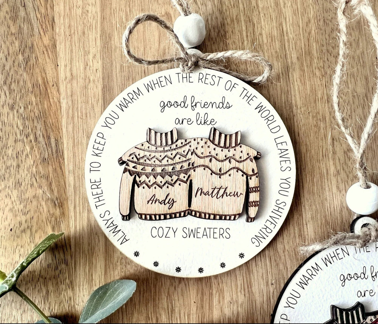 Personalized Ugly Sweater Friendship Christmas Ornament, Custom Wooden Christmas Ornament for Best Friend Sister or Brother