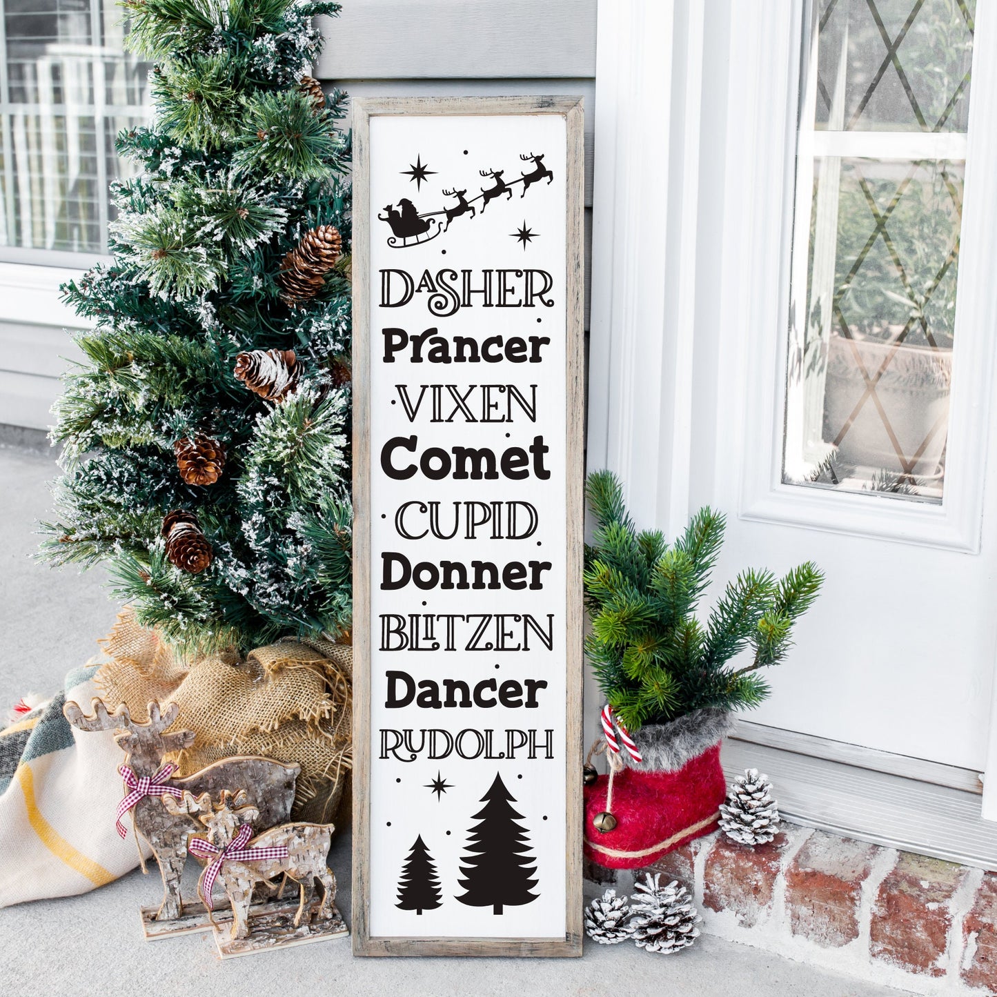 Christmas Santa's Reindeer Names Porch Leaner, Winter Porch Leaner, Patio Porch Decor, Holiday Decor, Outside Decor