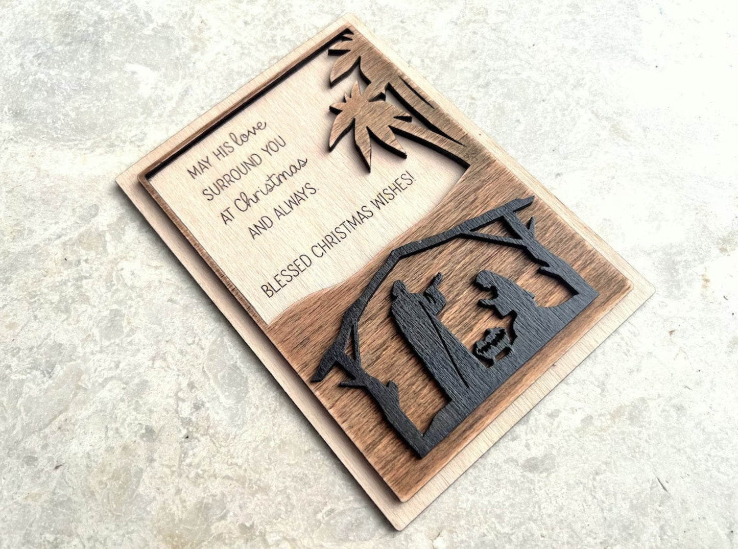 3D Laser Cut Nativity Wooden Unique Christmas Cards, Handmade Family Christmas Holiday Cards, Christmas Greeting Cards,