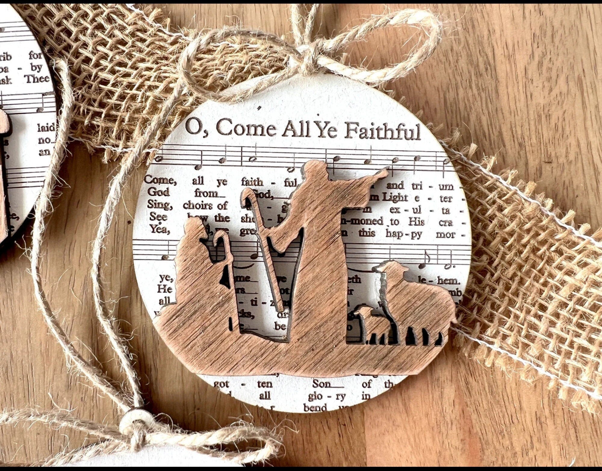 3D Engraved Handmade Music Sheet Nativity Christmas Ornaments Wooden Christmas Ornaments Nativity Set Nativity Scene O