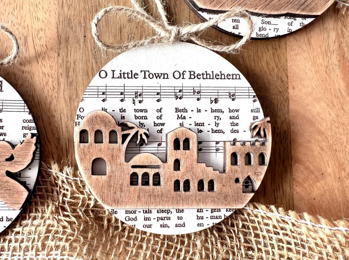 3D Engraved Handmade Music Sheet Nativity Christmas Ornaments Wooden Christmas Ornaments Nativity Set Nativity Scene O