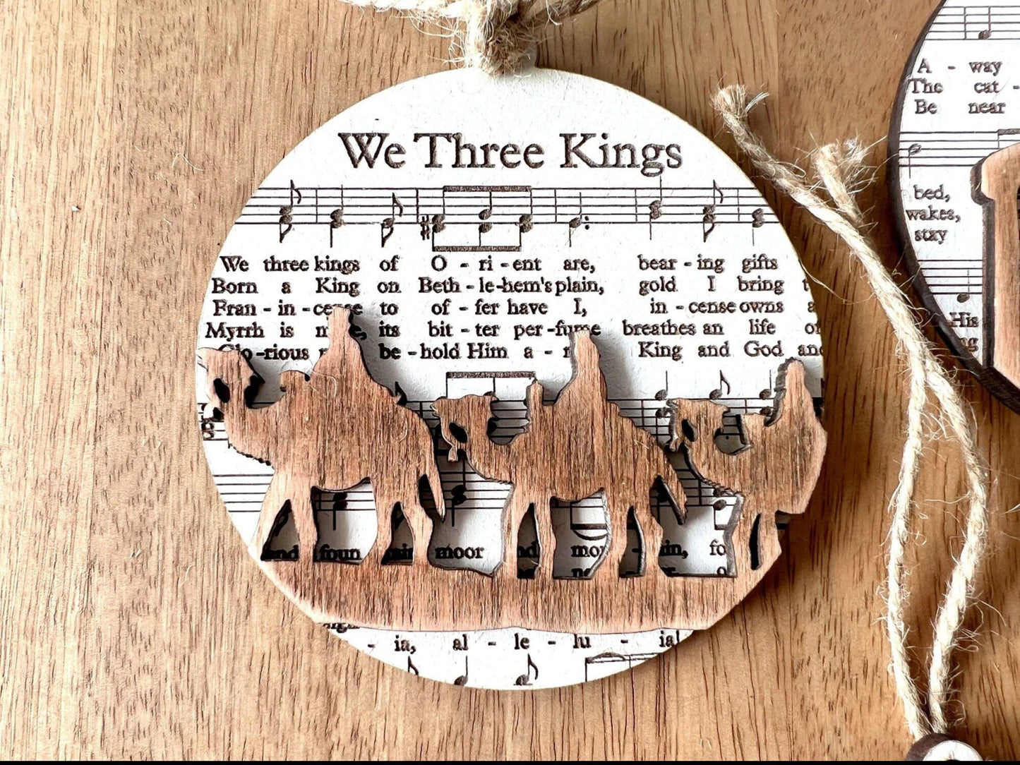 3D Engraved Handmade Music Sheet Nativity Christmas Ornaments Wooden Christmas Ornaments Nativity Set Nativity Scene