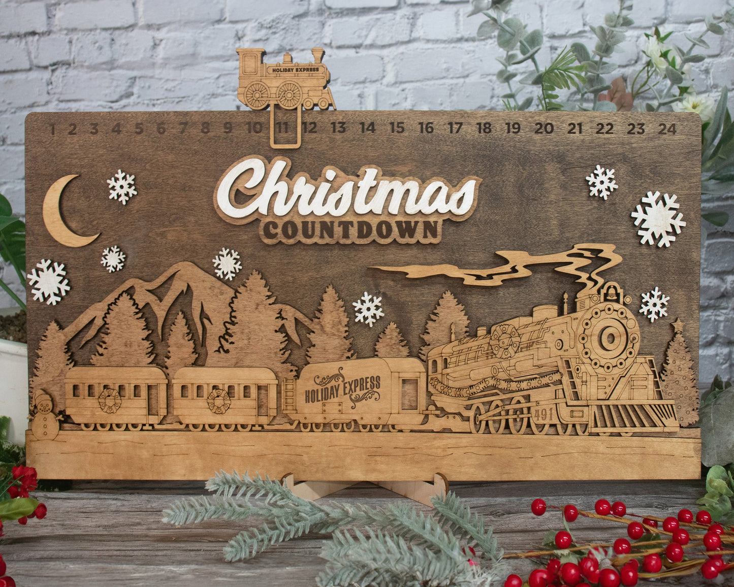 Countdown To Christmas Train Advent Calendar W/Icon , Christmas Advent Calendar For Kids and Adults, Handmade Farmhouse Christmas Decor