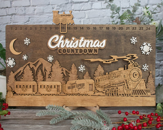 Countdown To Christmas Train Advent Calendar W/Icon , Christmas Advent Calendar For Kids and Adults, Handmade Farmhouse Christmas Decor
