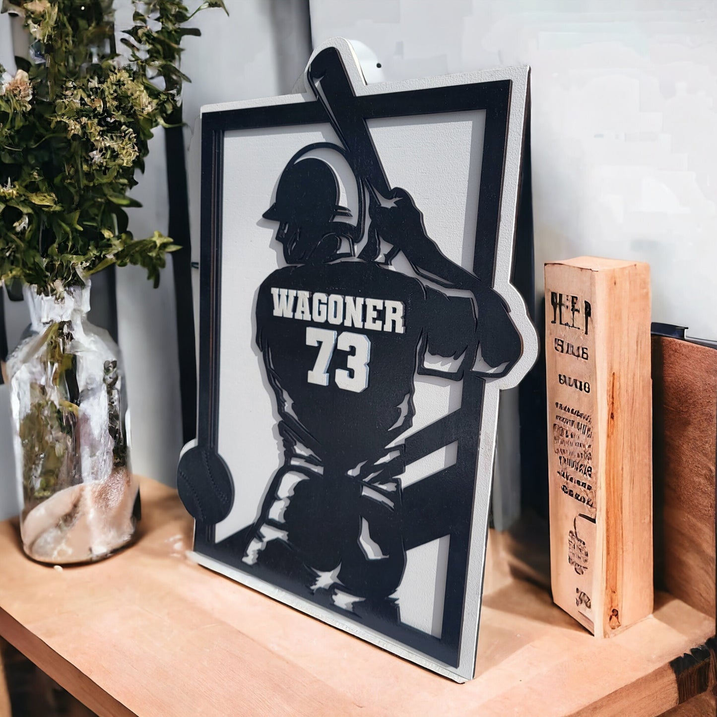 Custom 3D Laser Cut Wood Baseball Sports Plaque, Football, Soccer, Basketball, Volleyball, Softball, Tennis, Hockey Sports Graduation Gift