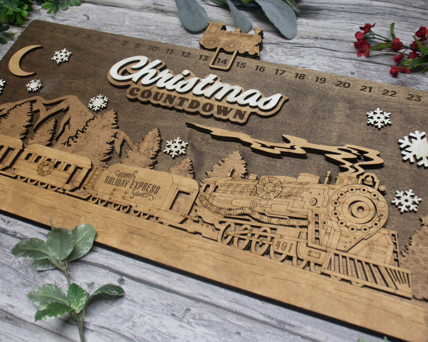 Countdown To Christmas Train Advent Calendar W/Icon , Christmas Advent Calendar For Kids and Adults, Handmade Farmhouse Christmas Decor