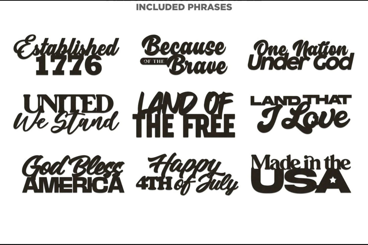 9 Variations of our Laser Engraved Patriotic Door Hanger, Door Sign for the 4th of July featuring Red White and Blue Holiday Signage