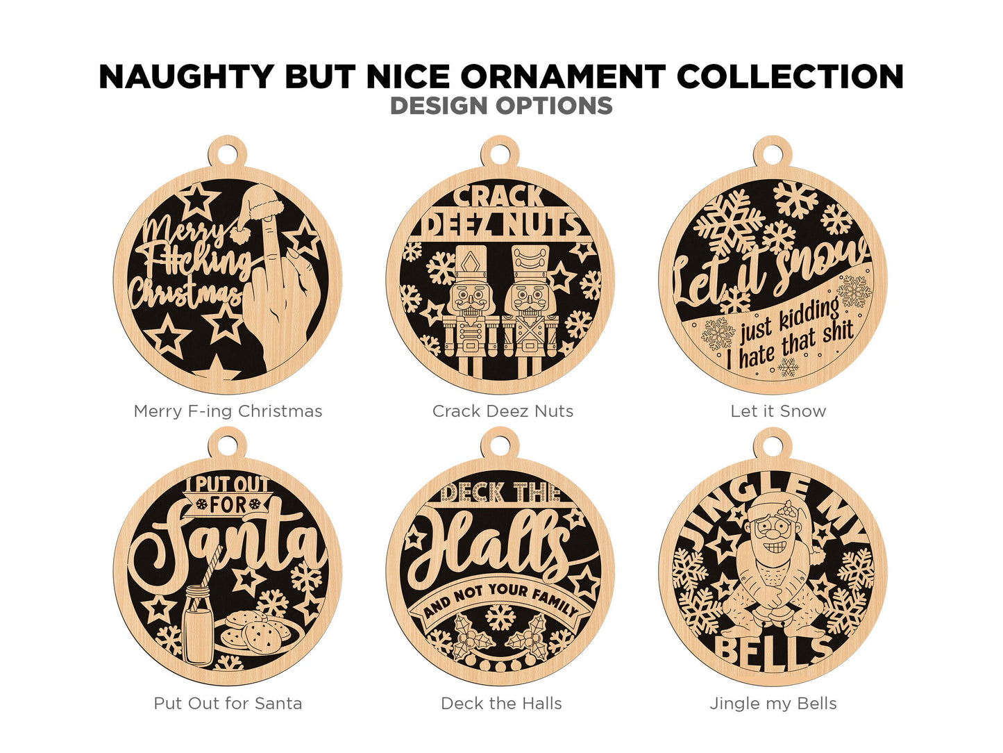 Naughty But Funny Christmas Ornaments, Handmade Laser Engraved Christmas Ornaments, Unique Wooden Christmas Ornaments